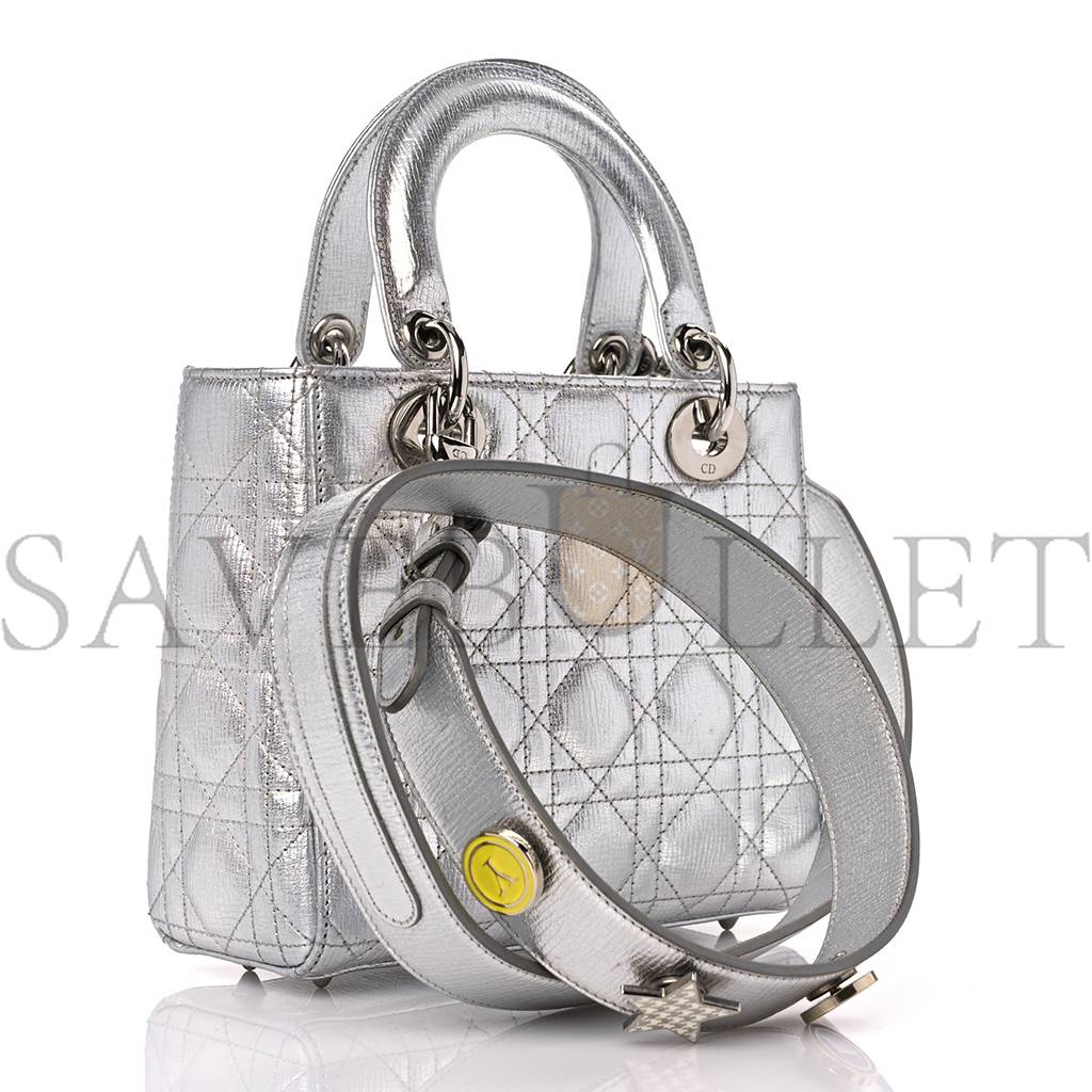 D*or metallic grained calfskin cannage small my lady D*or silver (20*18*8.3cm)