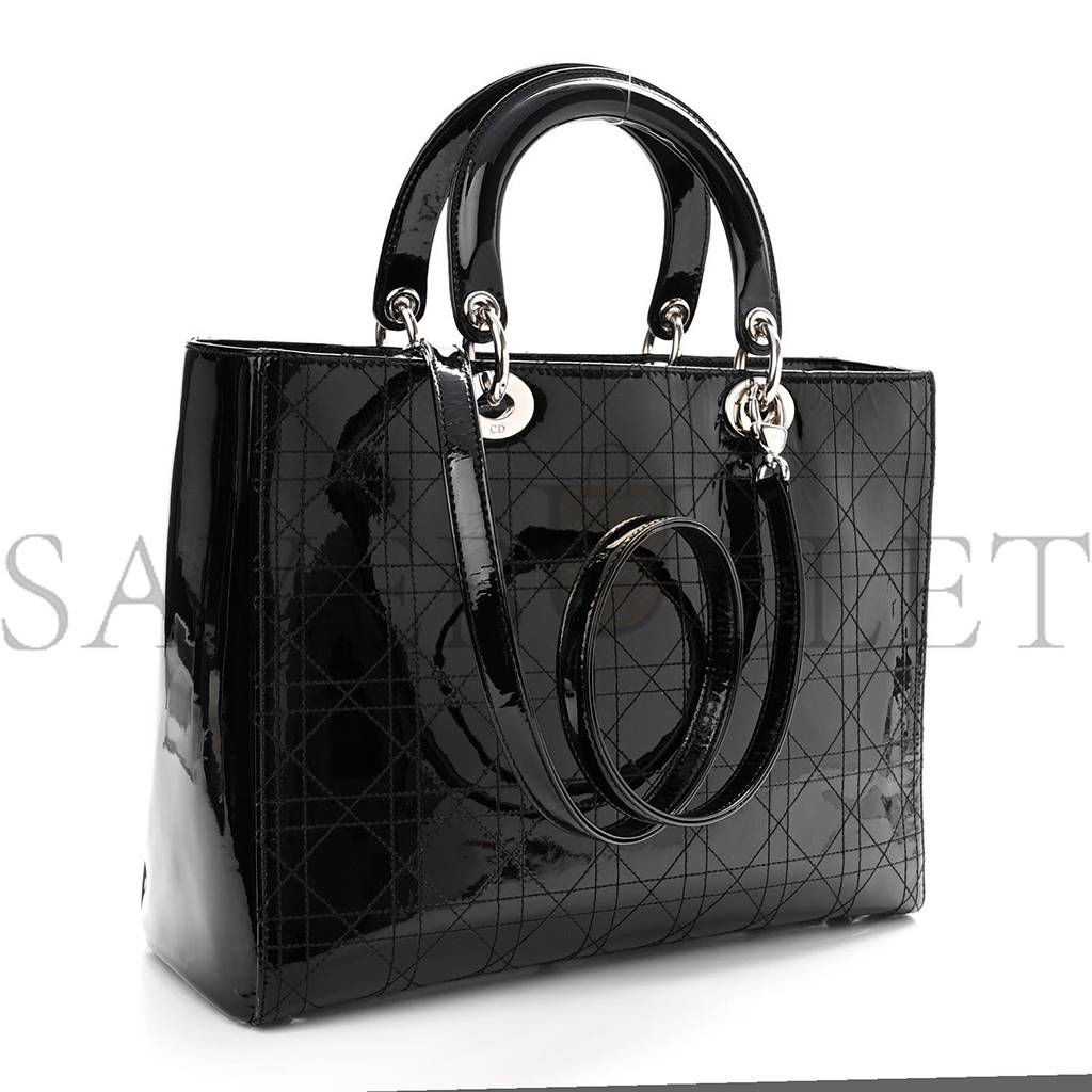 D*or patent cannage stitched large lady D*or black (32*25*11.4cm)