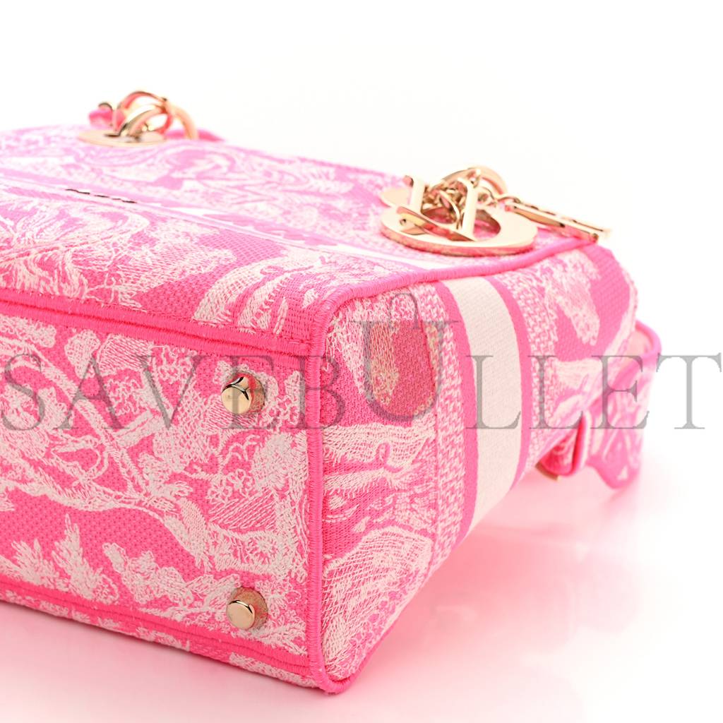 D*or canvas toile de jouy reverse embroidered medium lady d-lite fluorescent pink (24*20*11cm)