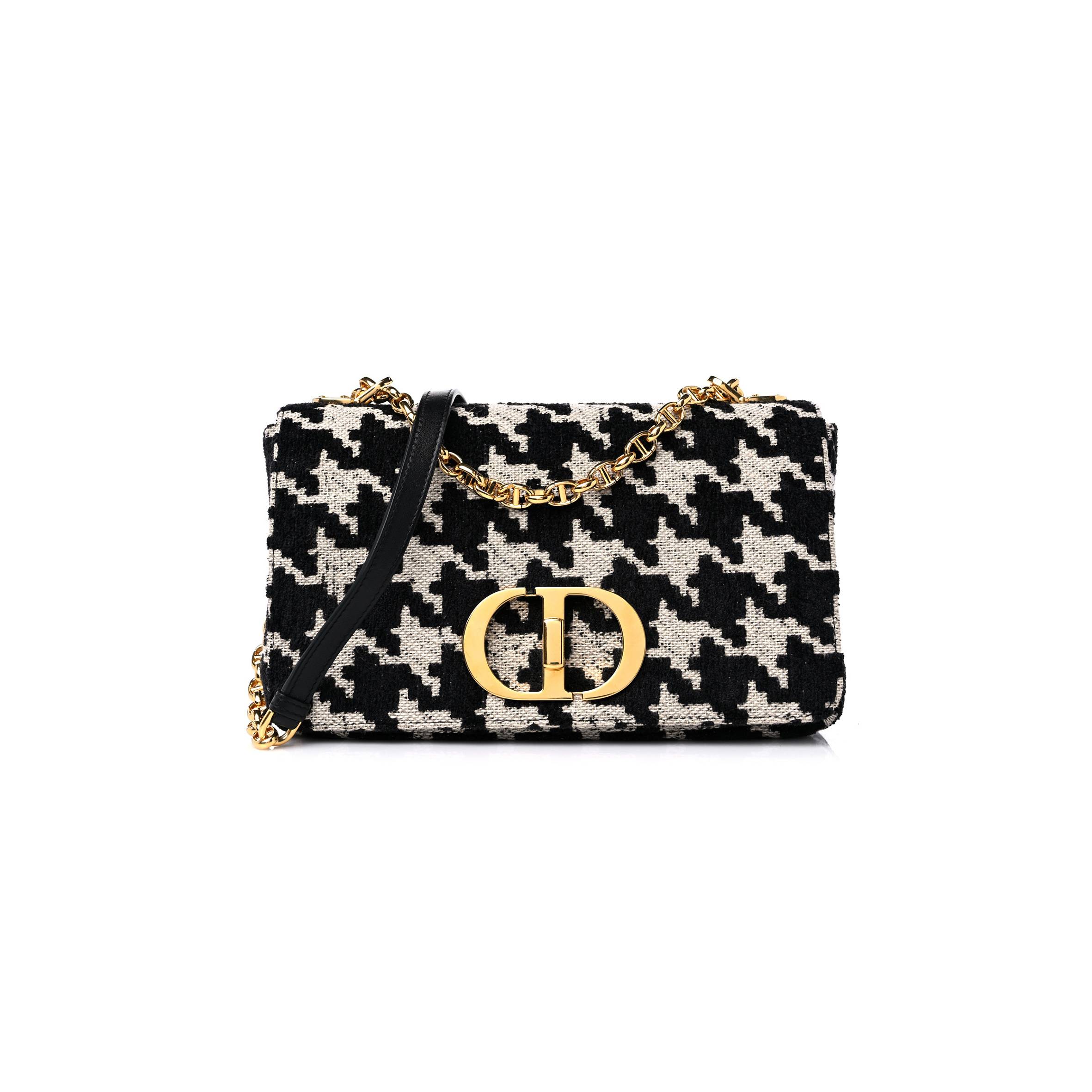 D*or technical canvas macro houndstooth medium caro bag black white (25*15*8.9cm)