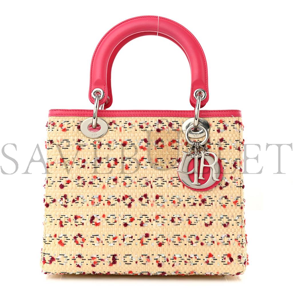 D*or raffia tweed medium lady D*or pink beige (24*20*12.1cm)