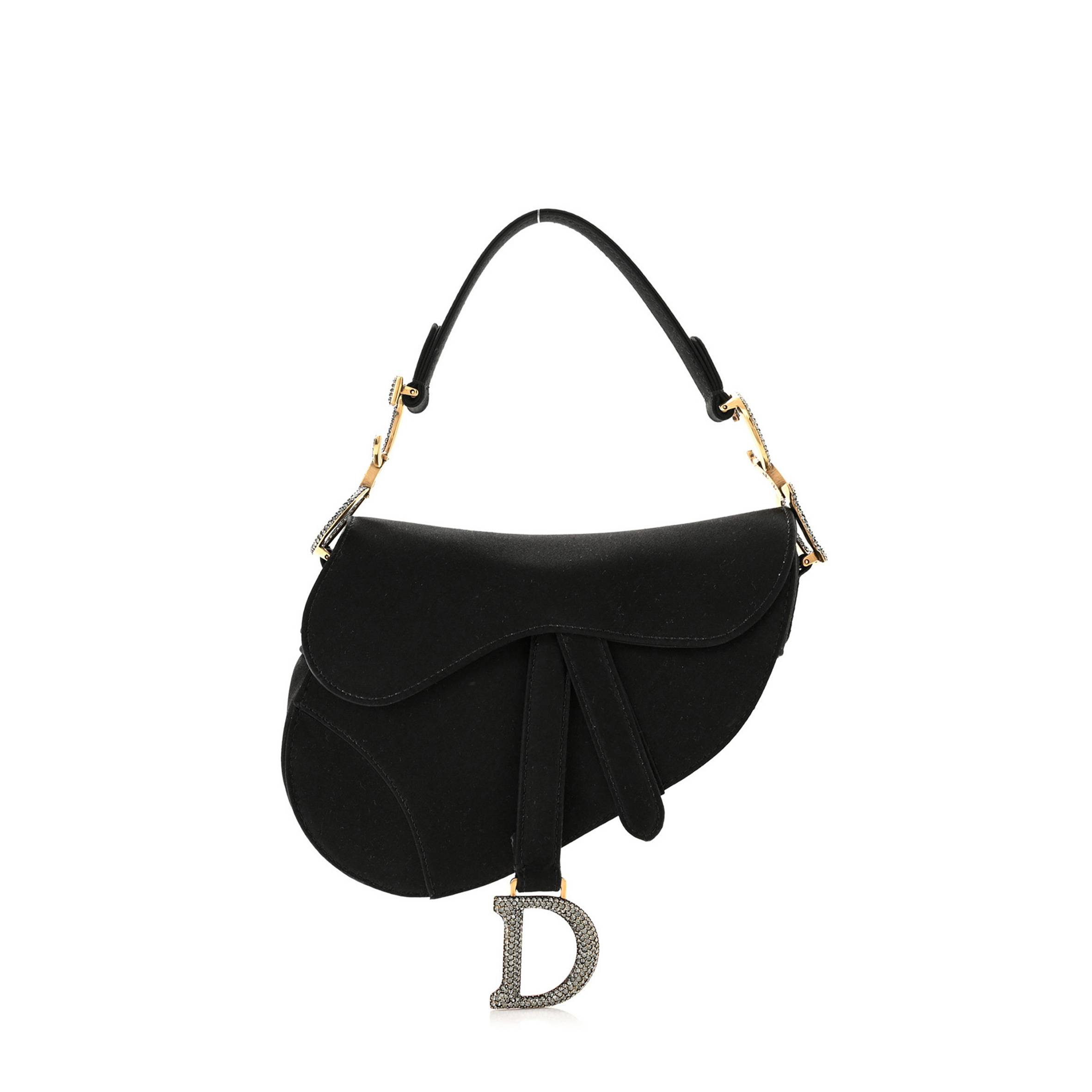 D*or satin crystal mini saddle bag black (18*15*5.1cm)