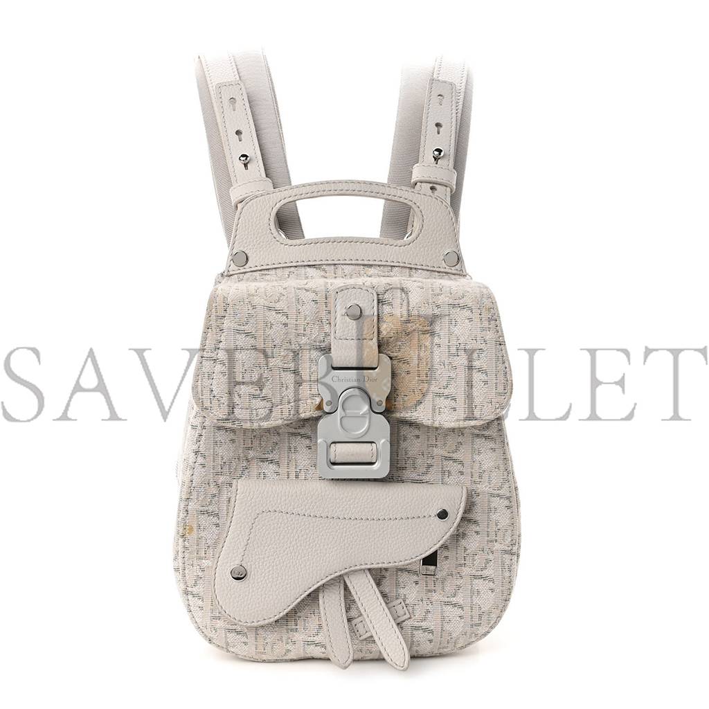 D*or homme oblique jacquard calfskin mini saddle backpack beige (23*18*8.9cm)