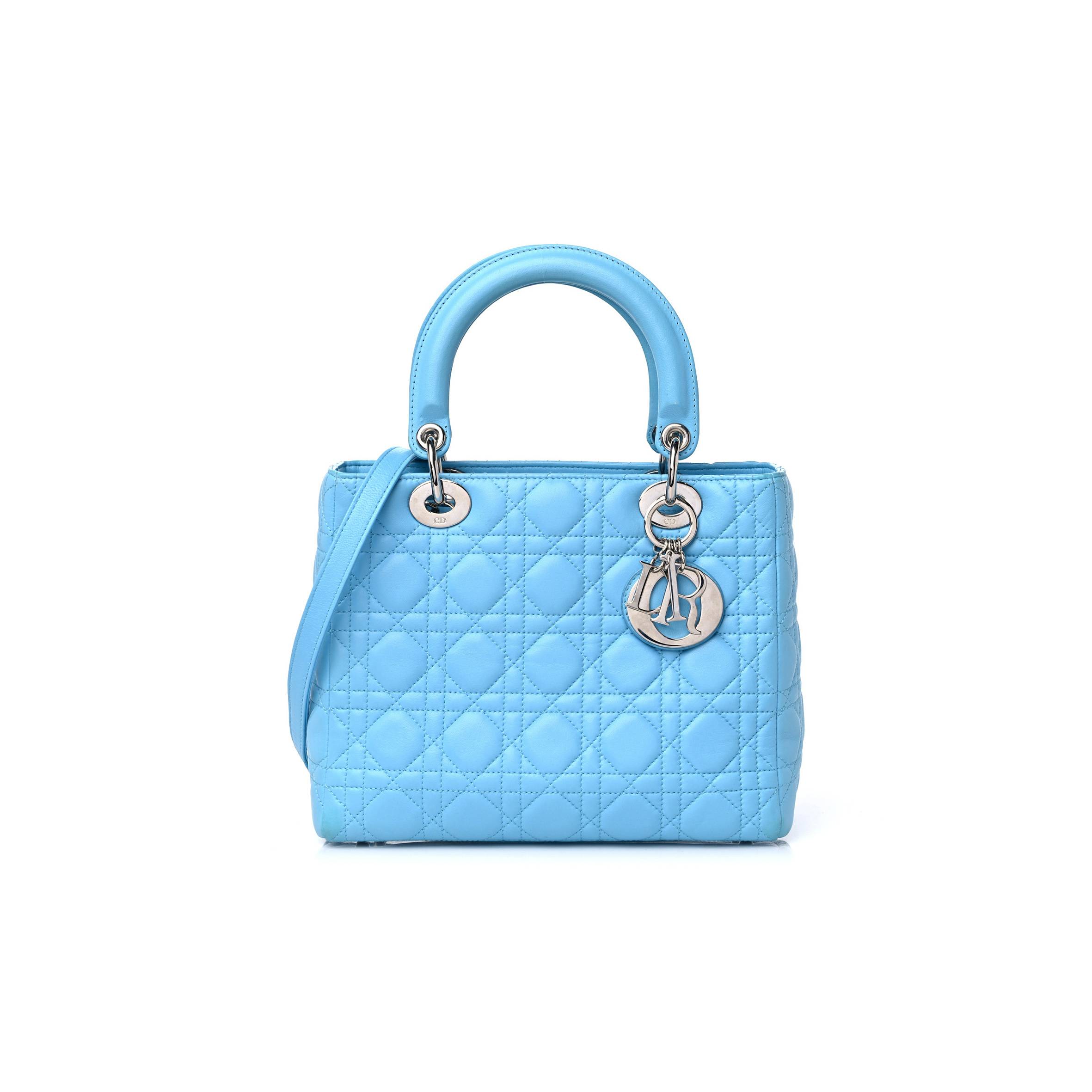 D*or lambskin cannage medium lady D*or light blue (25*20*12.1cm)