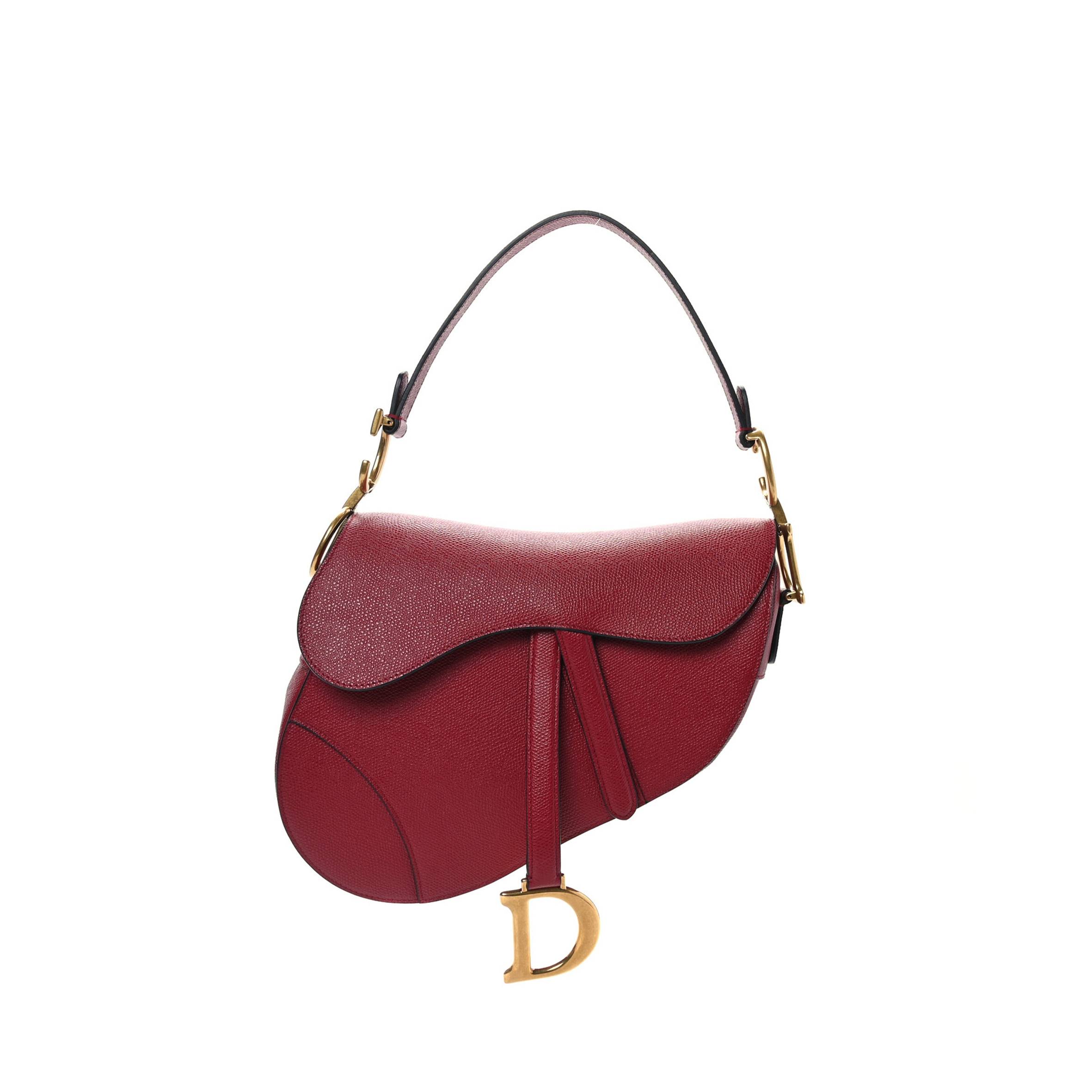 D*or grained calfskin saddle bag red (25*20*7cm)