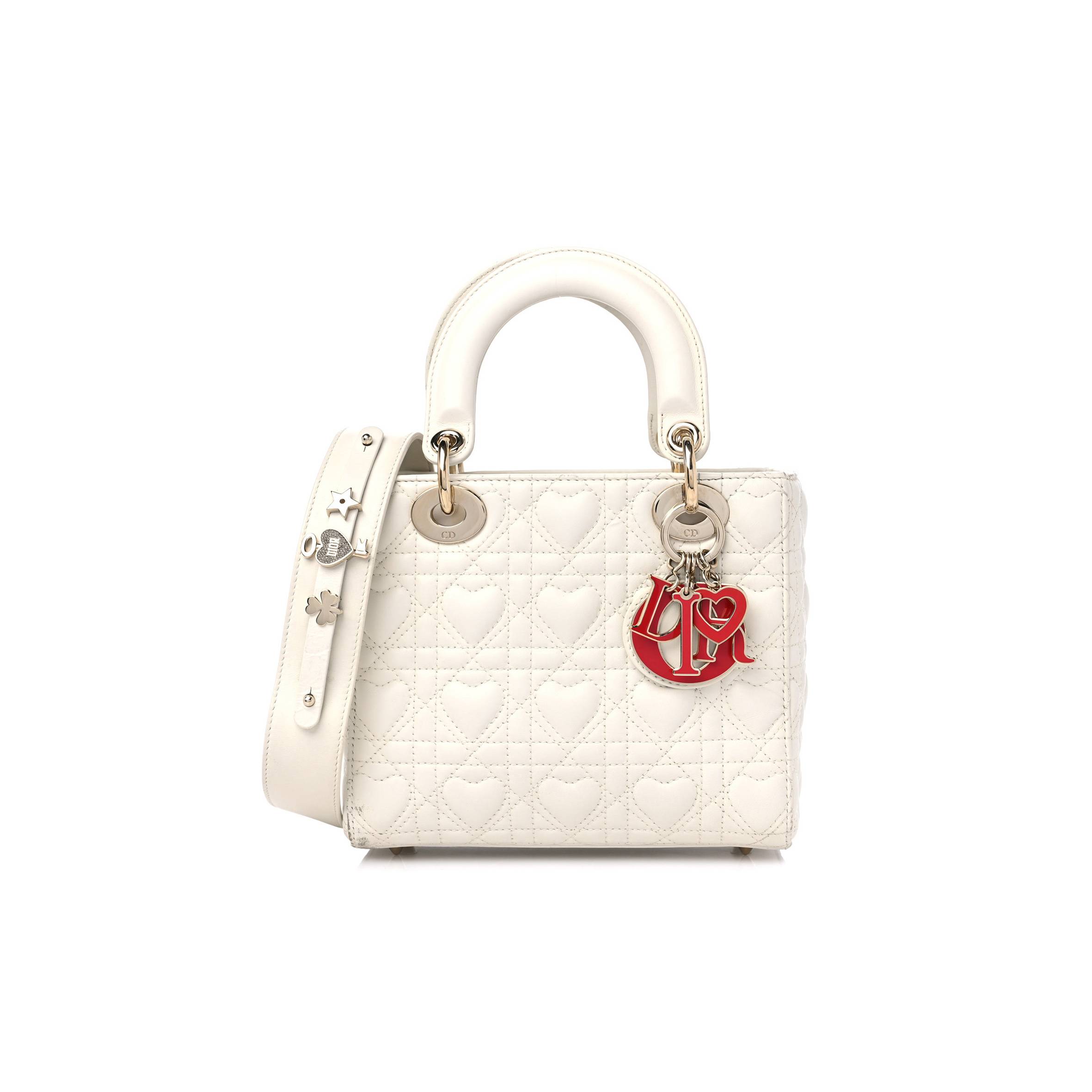 D*or lambskin cannage D*oramour heart small lady D*or white red (20*17*8.3cm)