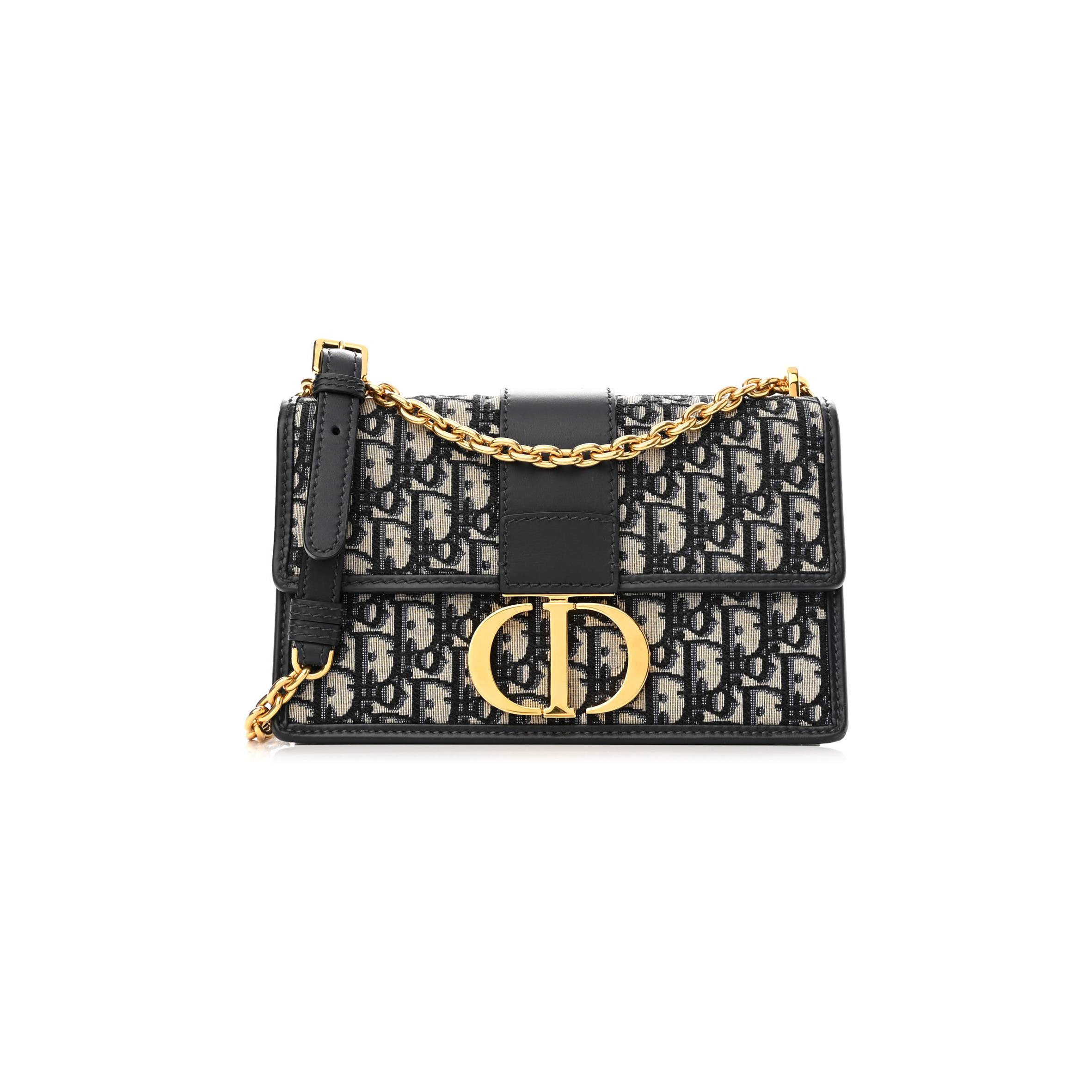 D*or oblique 30 montaigne chain flap bag blue (25*15*8.9cm)