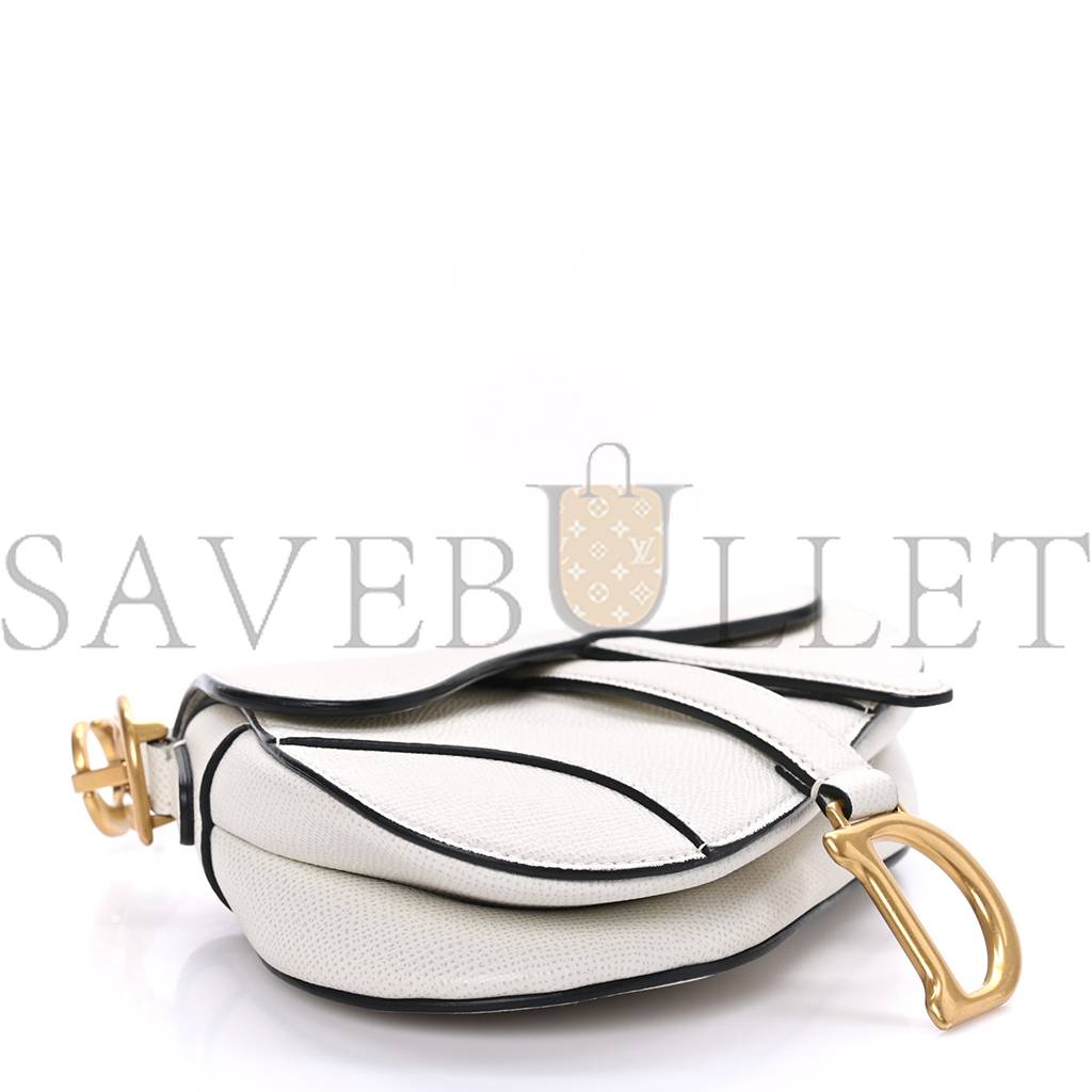 D*or grained calfskin mini saddle bag white (18*6.25*1.75cm)