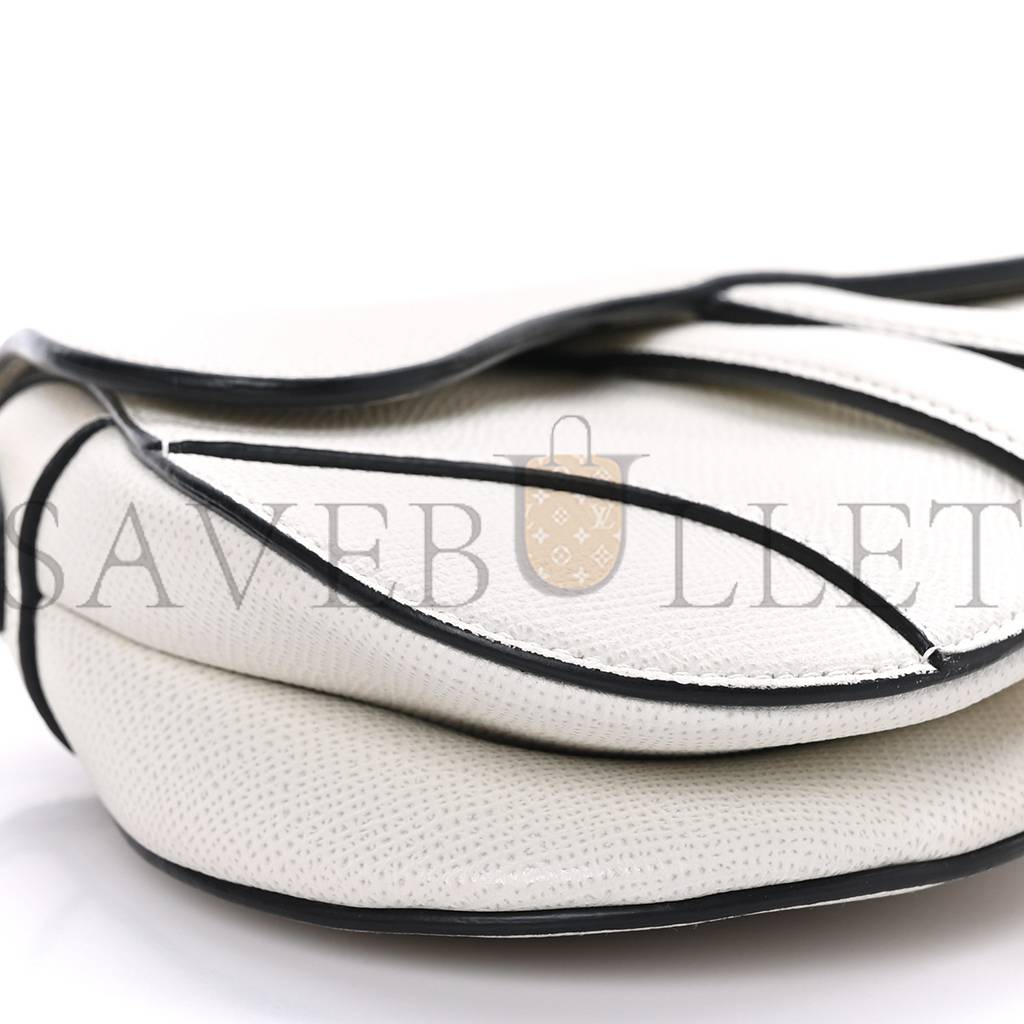 D*or grained calfskin mini saddle bag white (18*6.25*1.75cm)