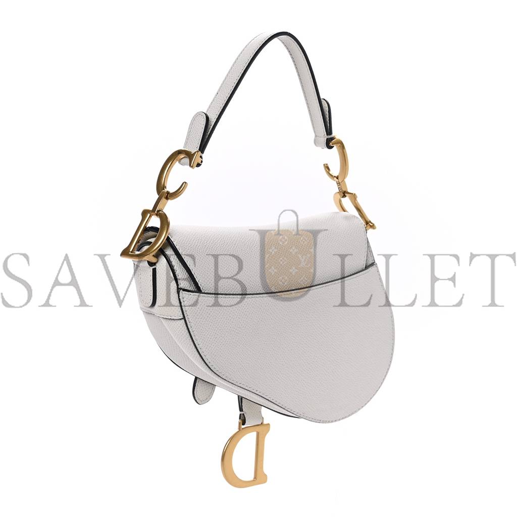 D*or grained calfskin mini saddle bag white (18*6.25*1.75cm)