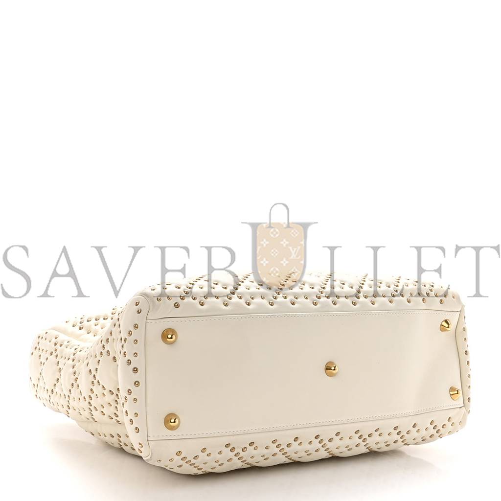 D*or lambskin cannage studded large supple lady D*or white (30*25*11.4cm)