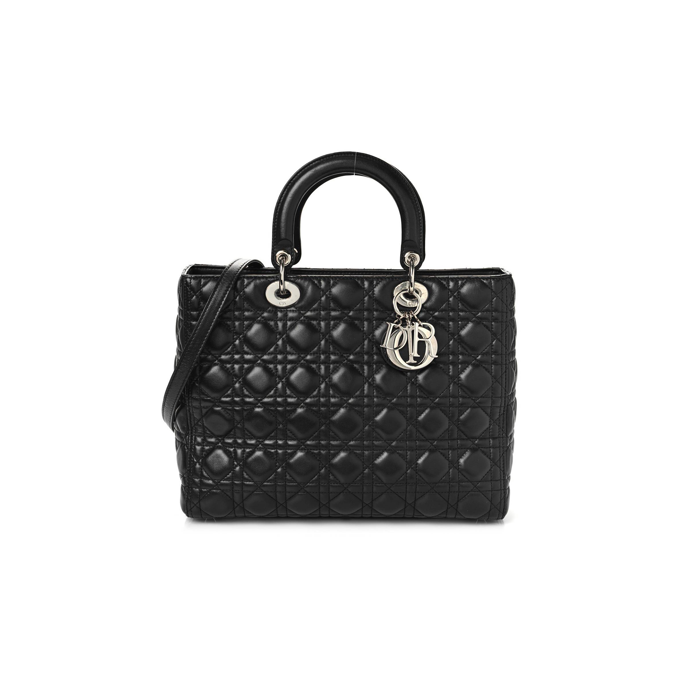 DIOR LAMBSKIN CANNAGE LARGE LADY DIOR BLACK (32*25*12.1cm)