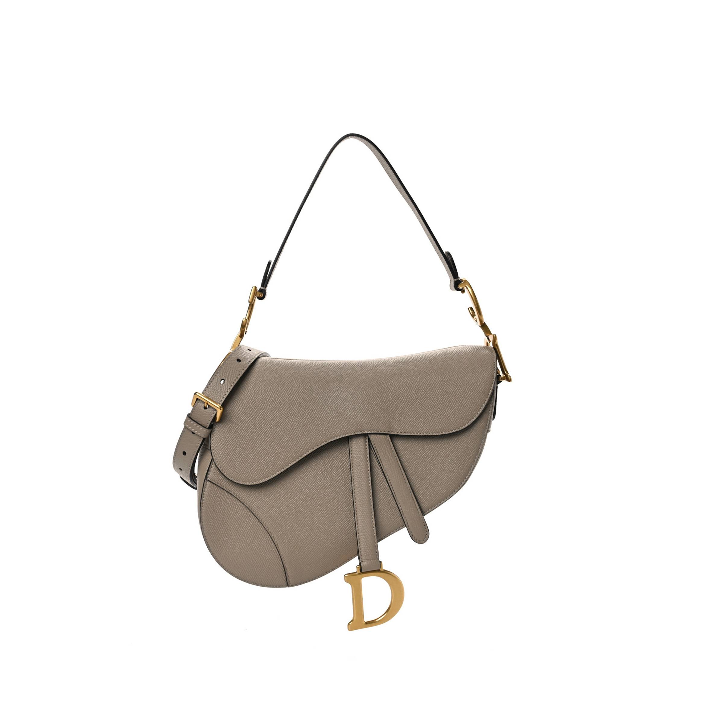 D*or grained calfskin saddle bag with strap warm taupe (25*20*7cm)