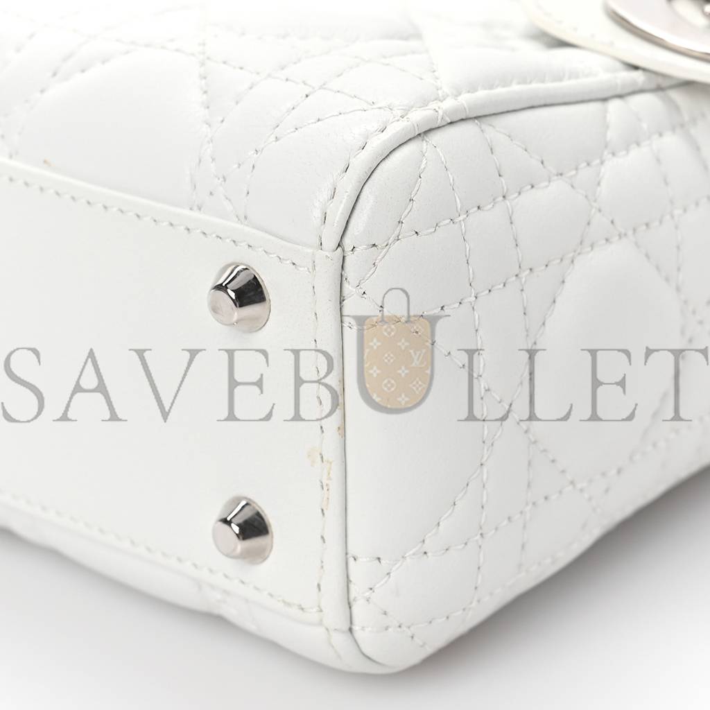 D*or lambskin cannage mini lady D*or white (17*15*7.6cm)