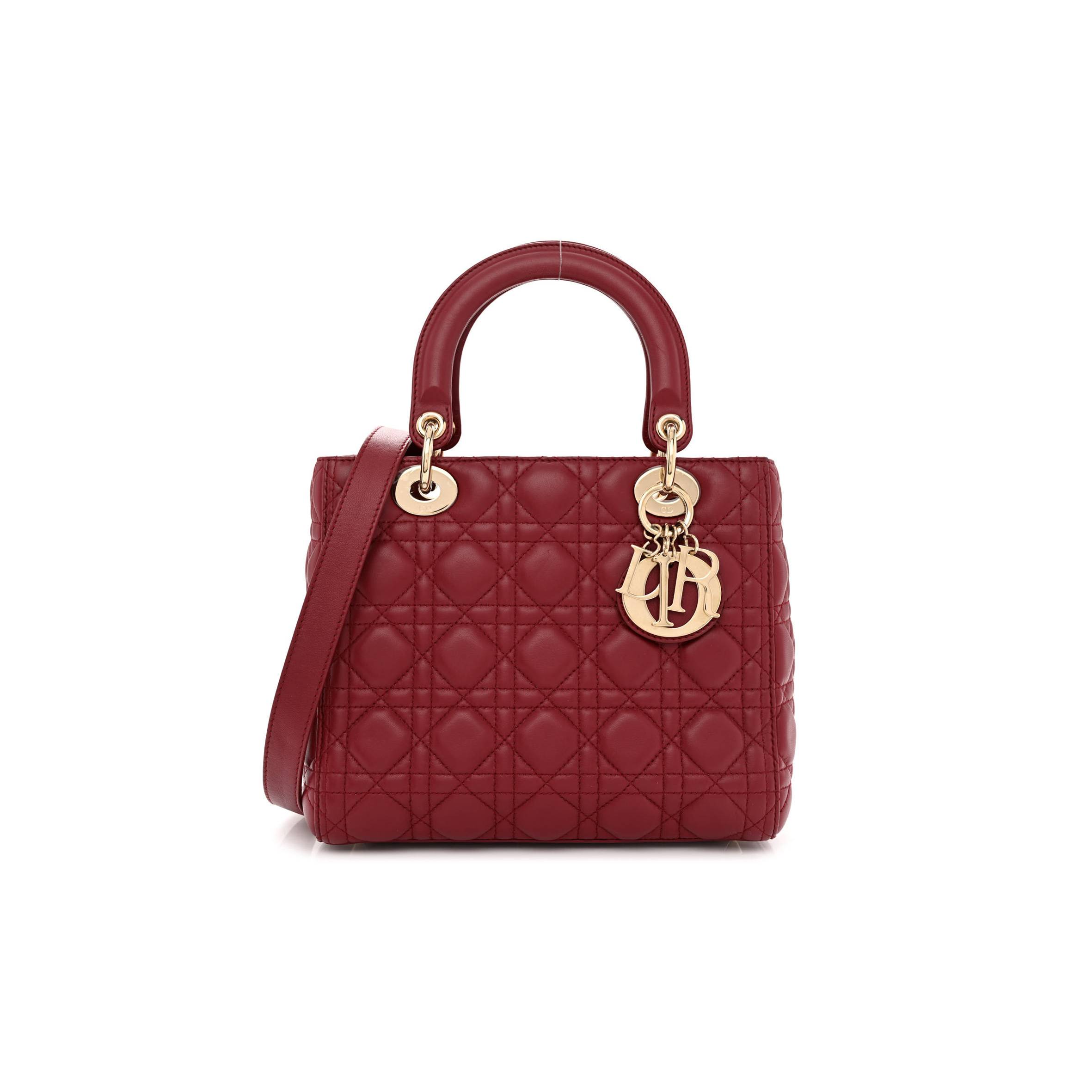 D*or lambskin cannage medium lady D*or red (23*20*12.1cm)