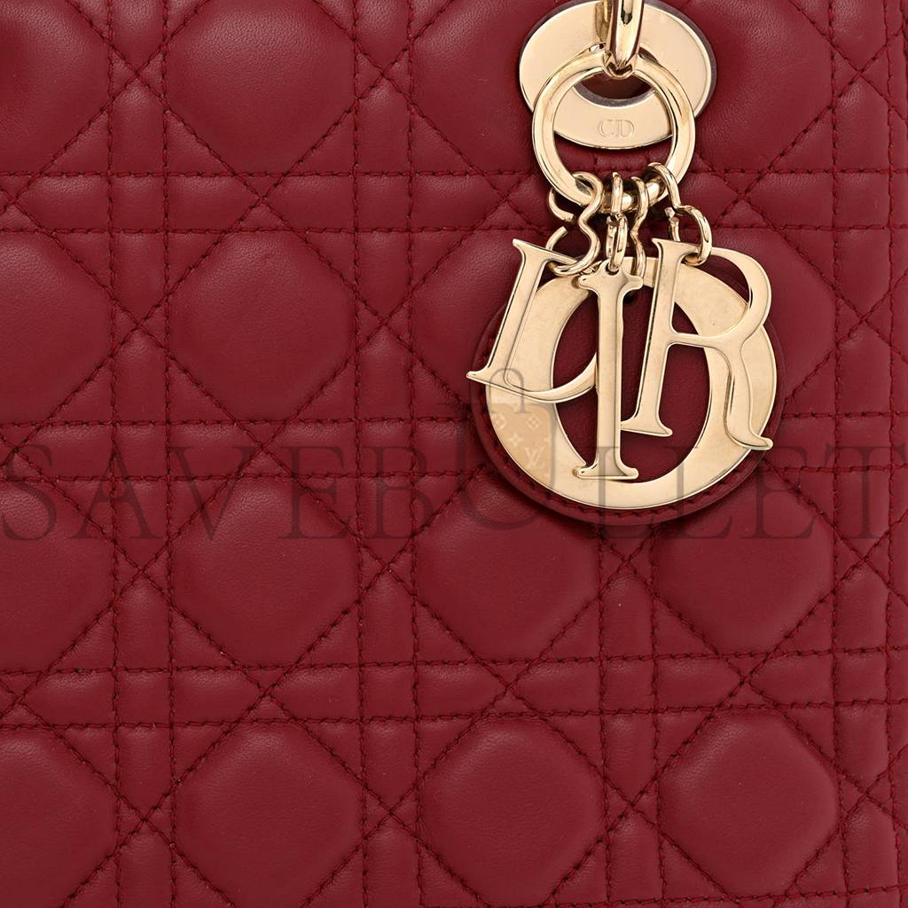 DIOR LAMBSKIN CANNAGE MEDIUM LADY DIOR RED (23*20*12.1cm)