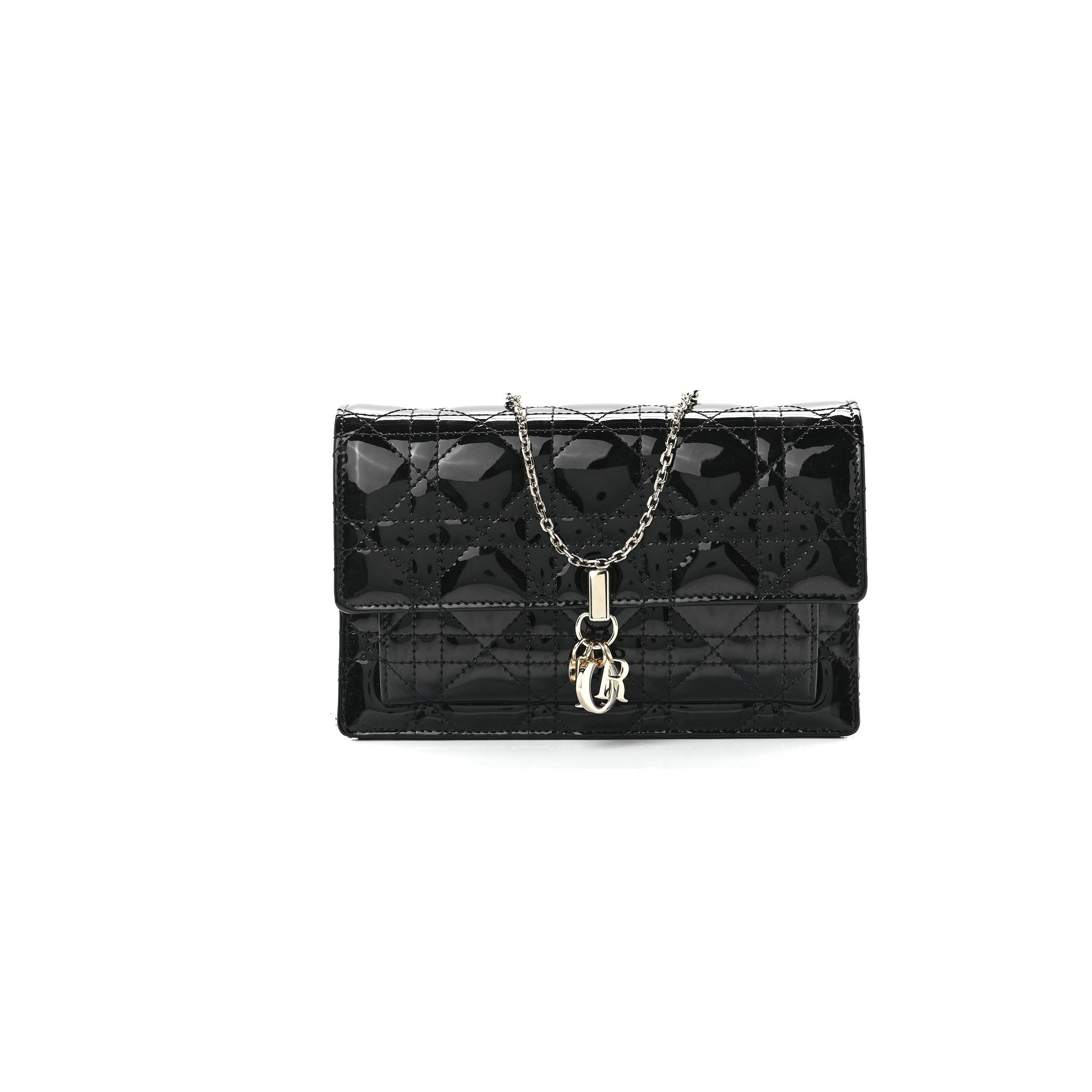 D*or patent cannage lady D*or chain pouch black (19*13*4.4cm)