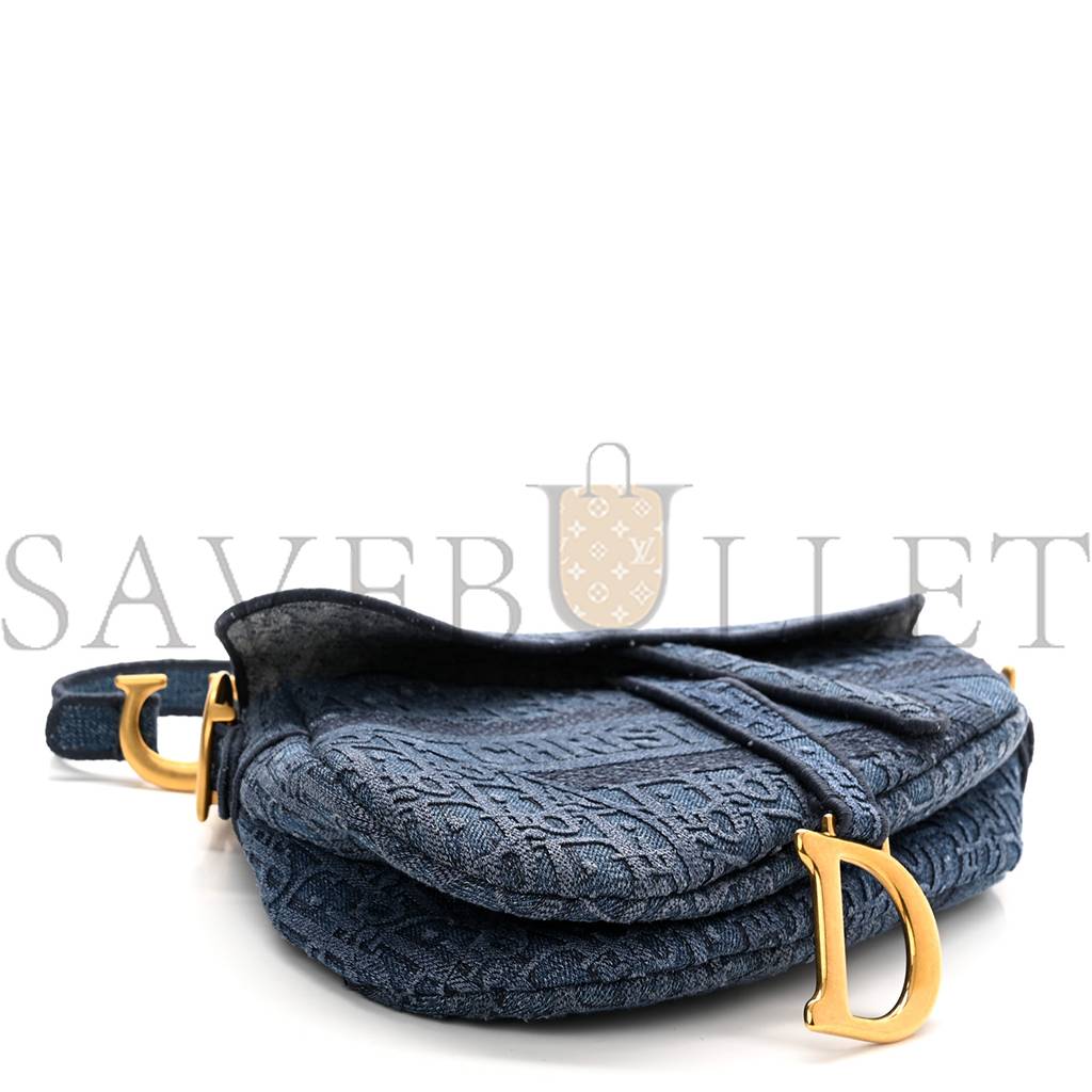 D*or oblique embroidered saddle bag denim blue (27*22*5.1cm)