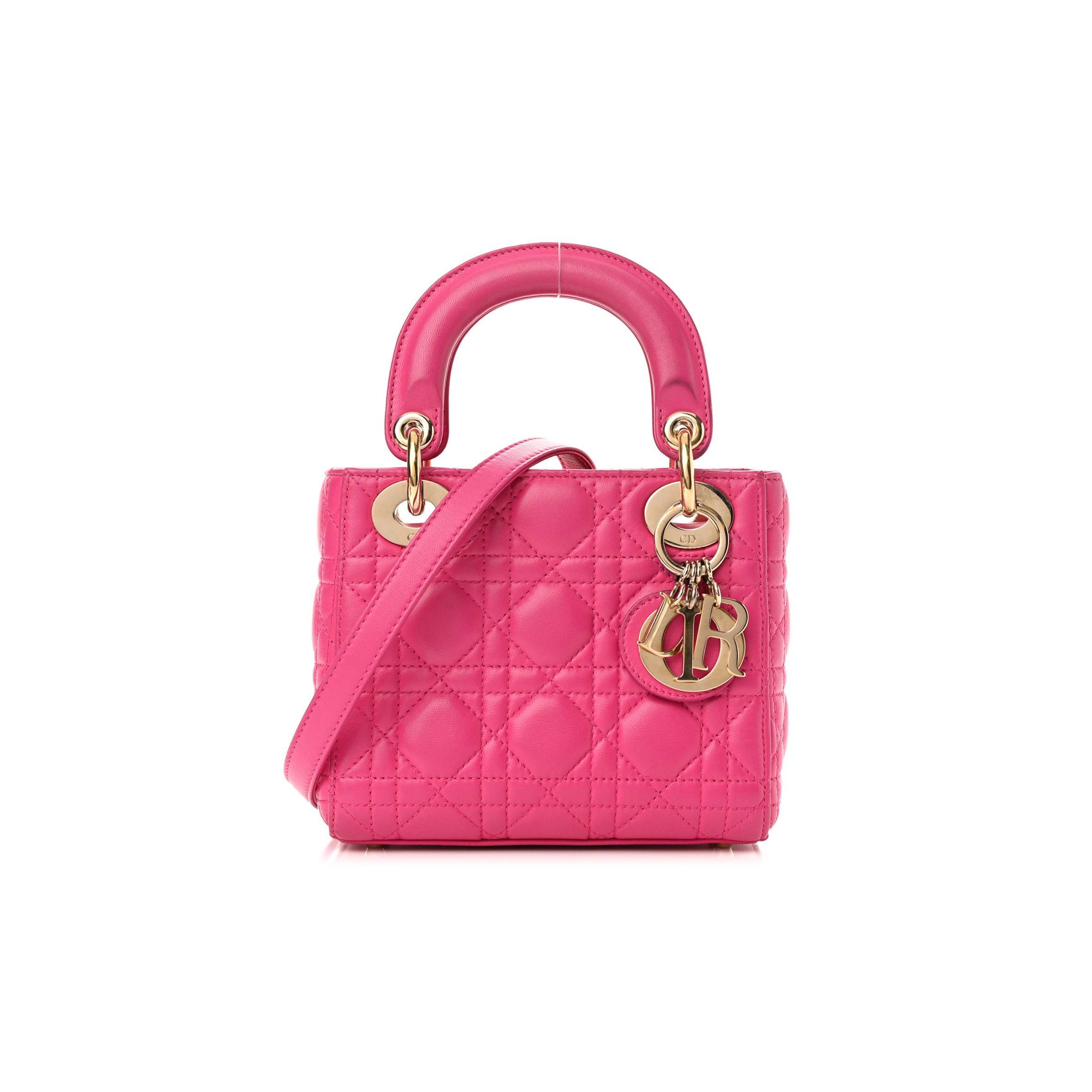 DIOR LAMBSKIN CANNAGE MINI LADY DIOR FUCHSIA (17*15*7cm)