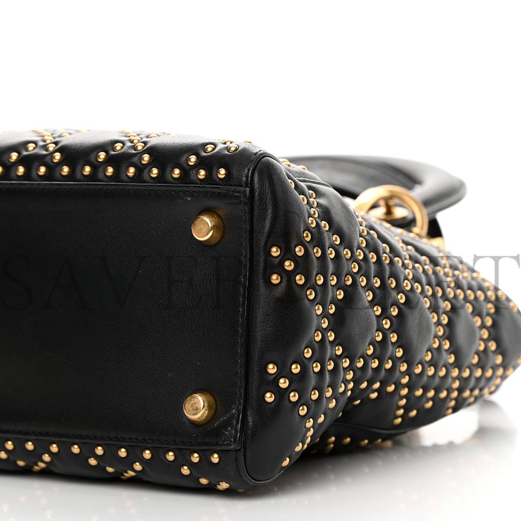 D*or calfskin cannage studded medium supple lady D*or black (23*18*12.1cm)