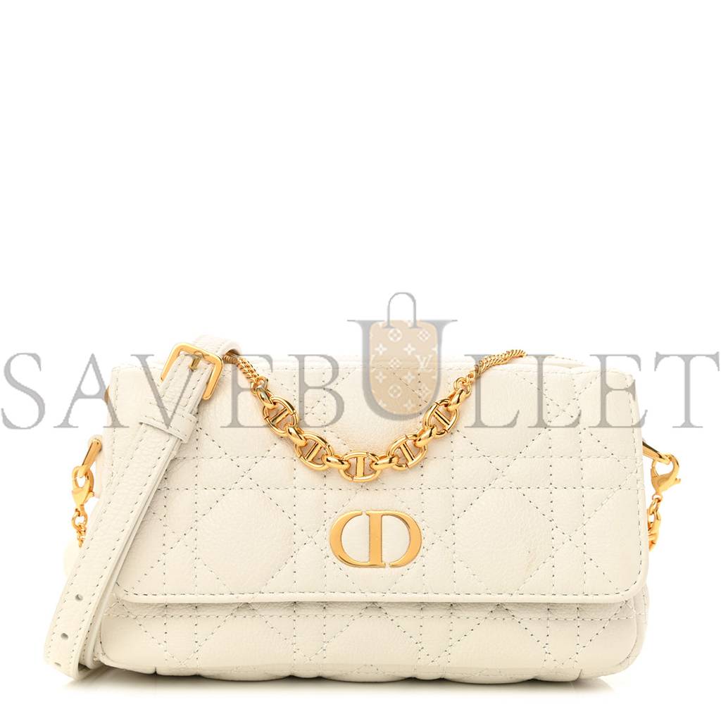 D*or supple calfskin cannage caro pouch with chain latte (18*10*6.4cm)