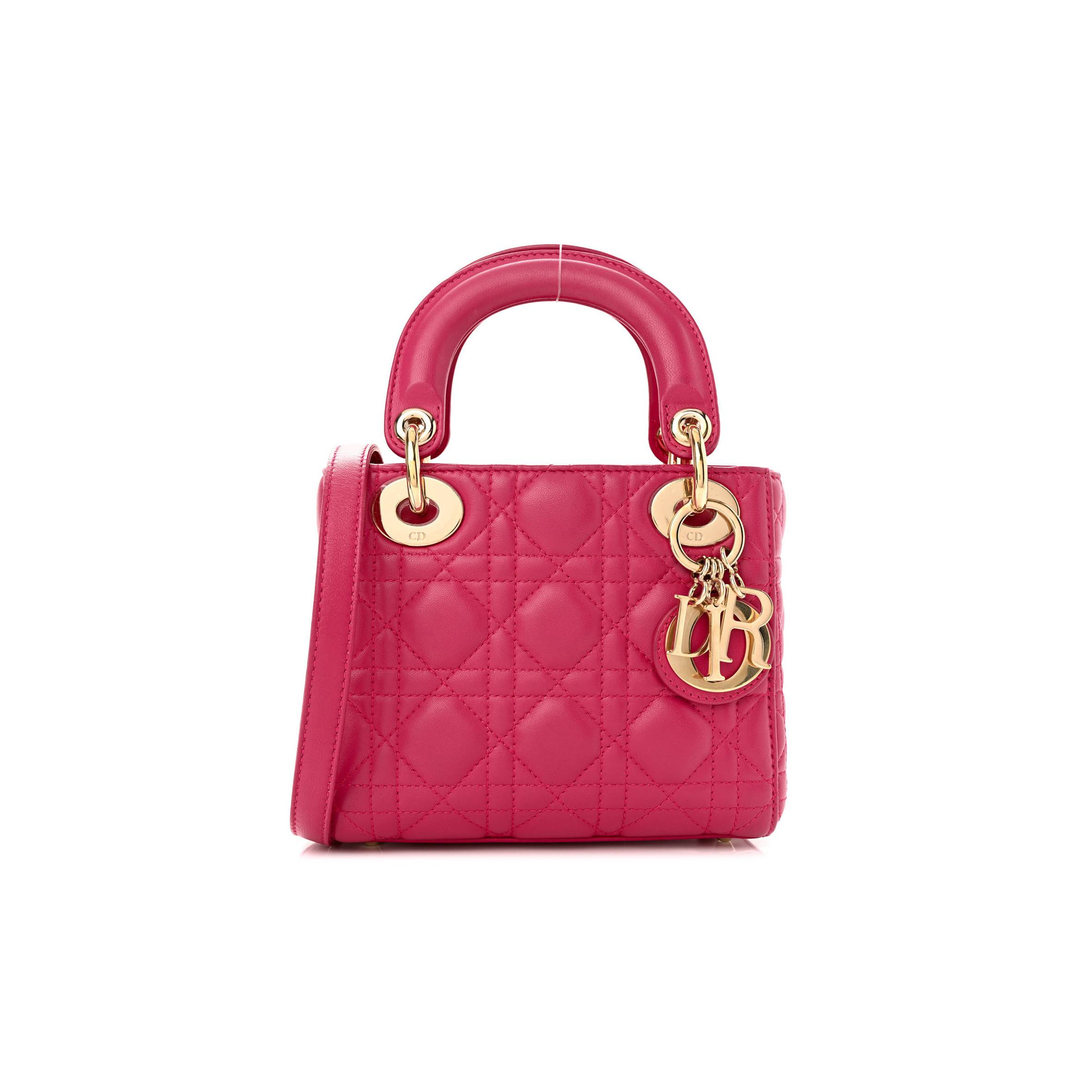 D*or lambskin cannage mini lady D*or fuchsia (17*15*7.6cm)