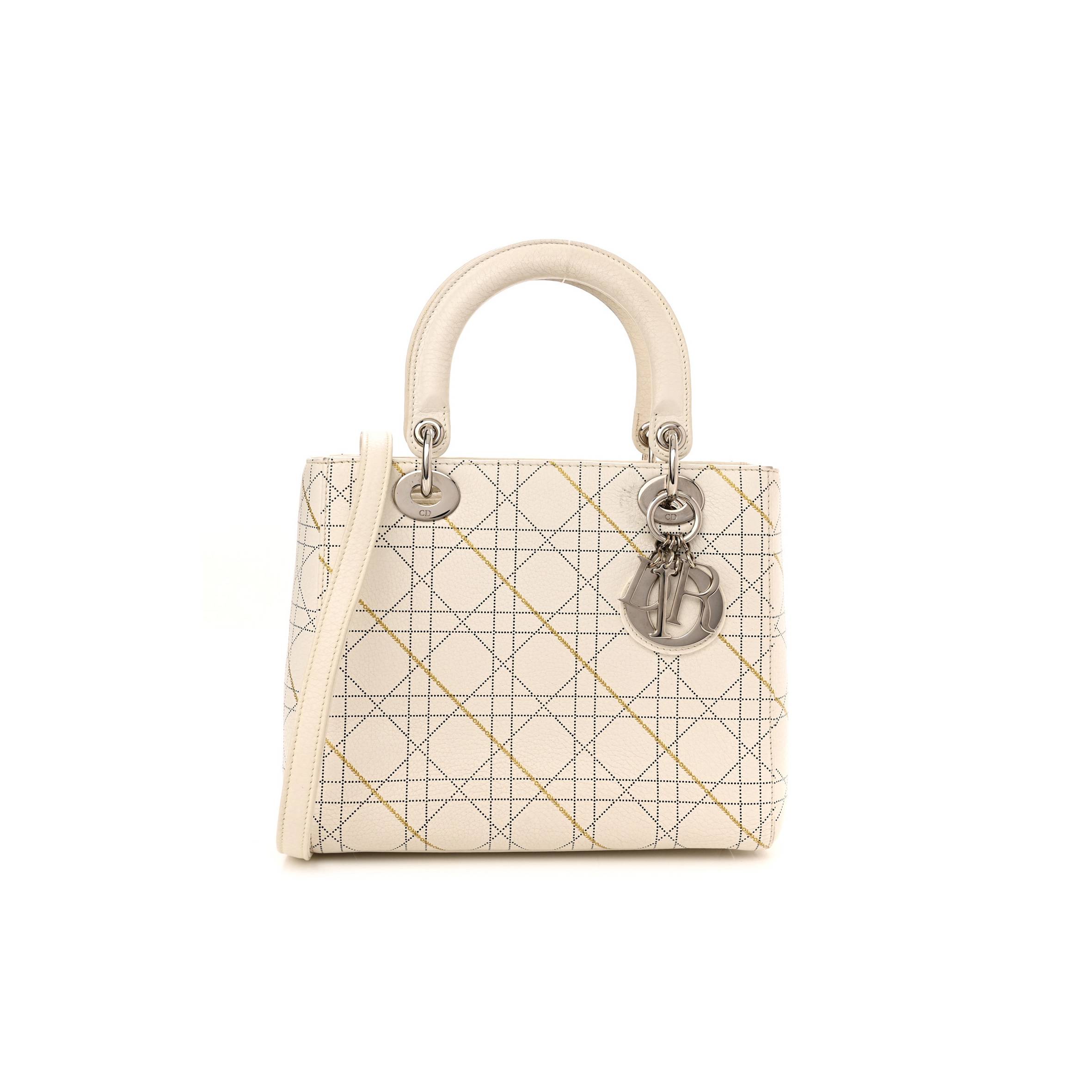 D*or calfskin cannage print medium lady D*or white (23*20*12.1cm)