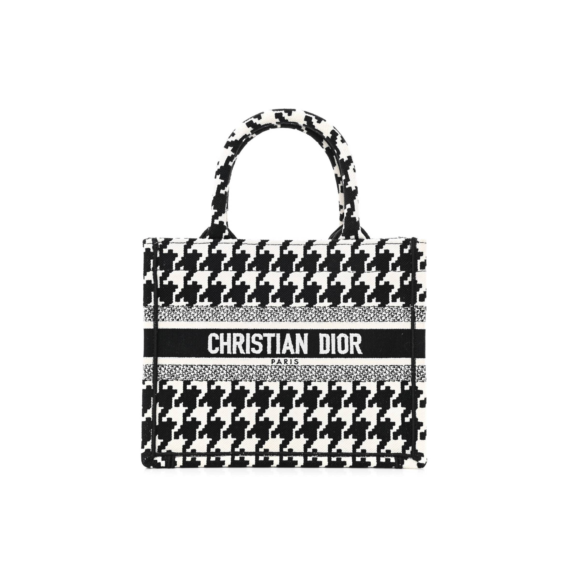 D*or canvas houndstooth embroidered small book tote black white (27*22*11.4cm)