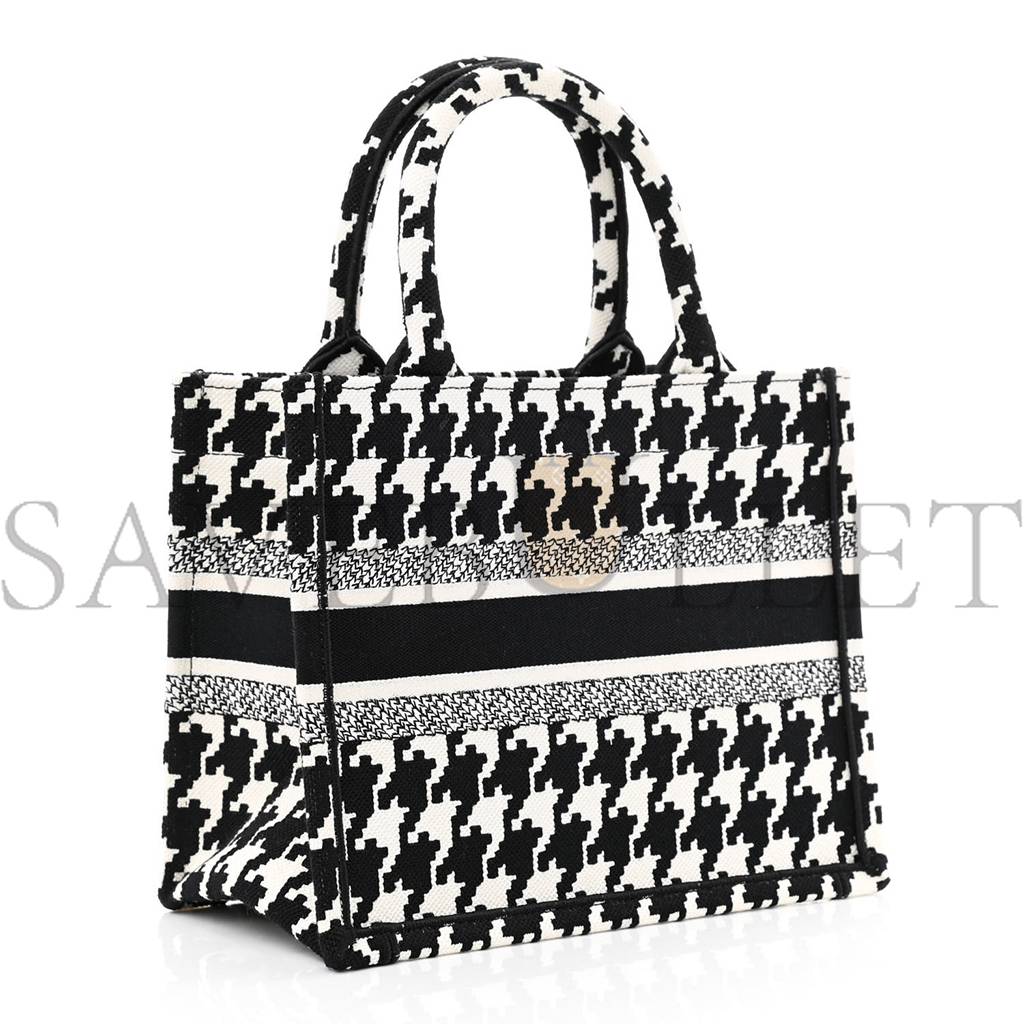 D*or canvas houndstooth embroidered small book tote black white (27*22*11.4cm)