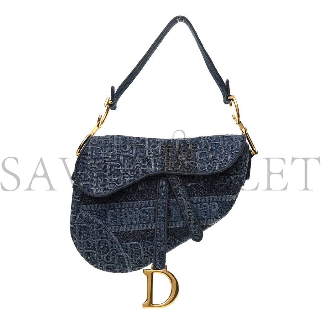 D*or oblique embroidered saddle bag denim blue (25*22*5.7cm)