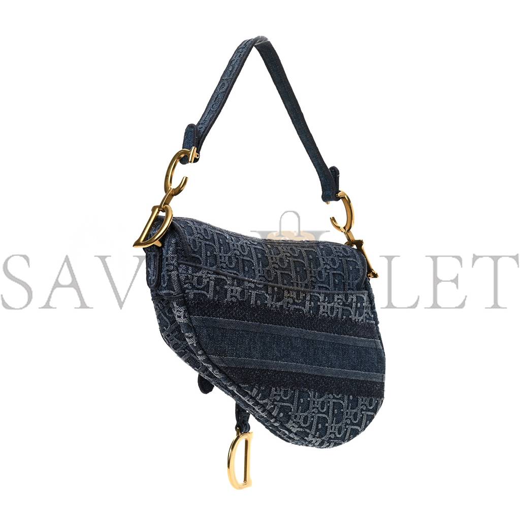 D*or oblique embroidered saddle bag denim blue (25*22*5.7cm)