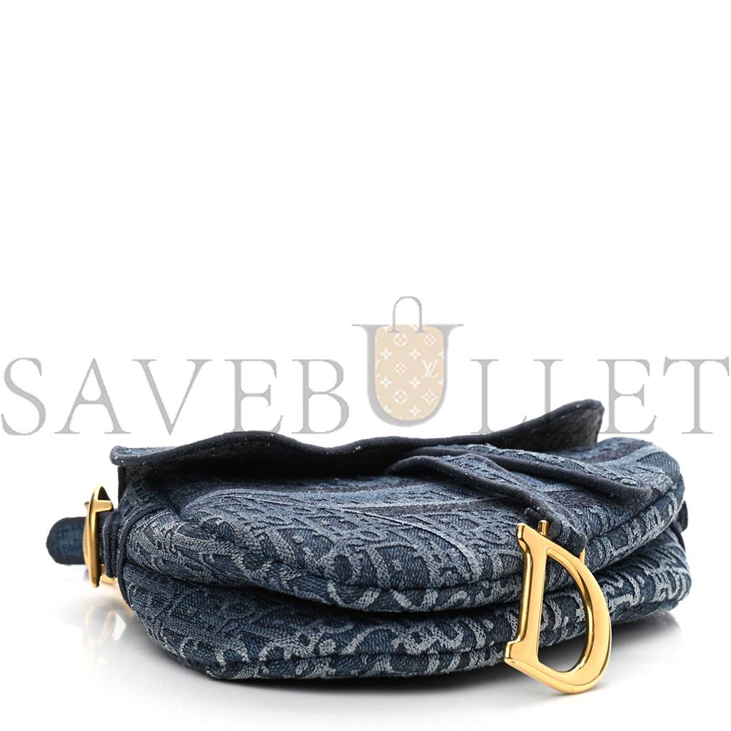 D*or oblique embroidered saddle bag denim blue (25*22*5.7cm)