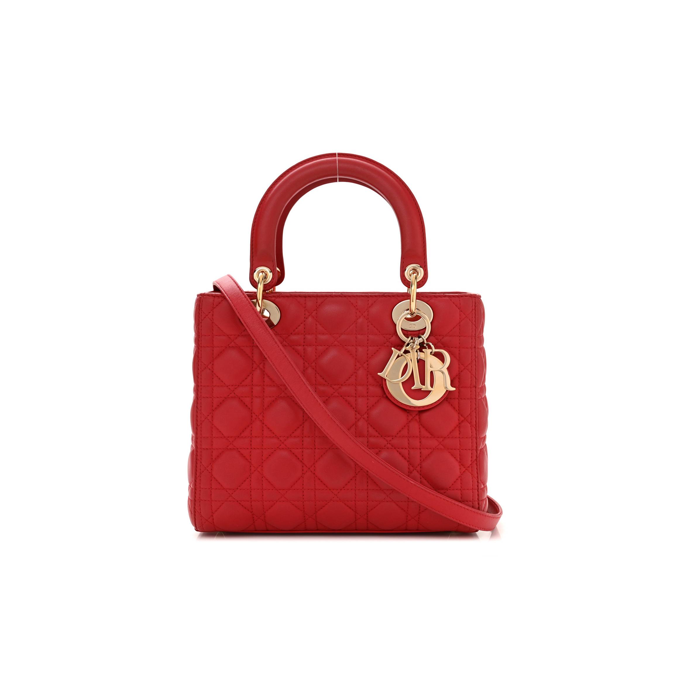 D*or lambskin cannage medium lady D*or red (23*20*12.1cm)