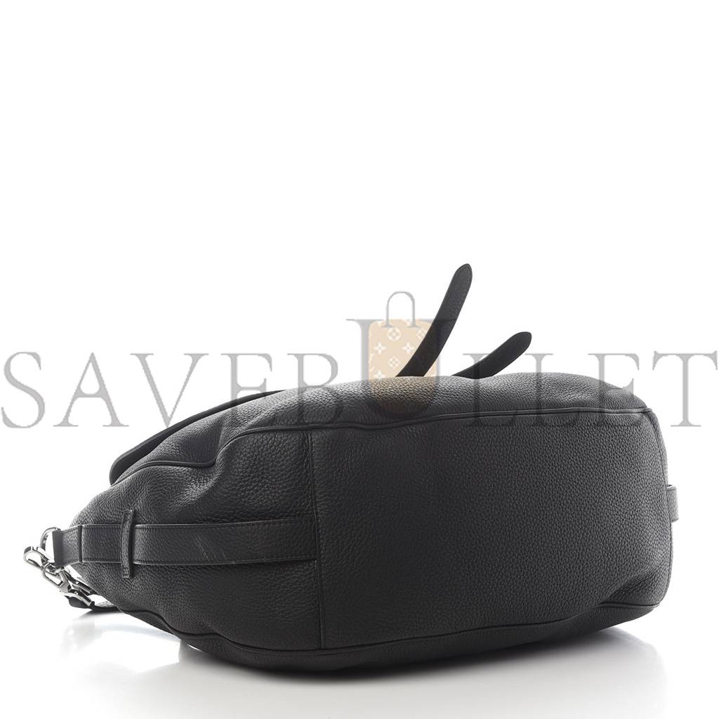 D*or grained calfskin saddle soft bag black (31*27*12.7cm)