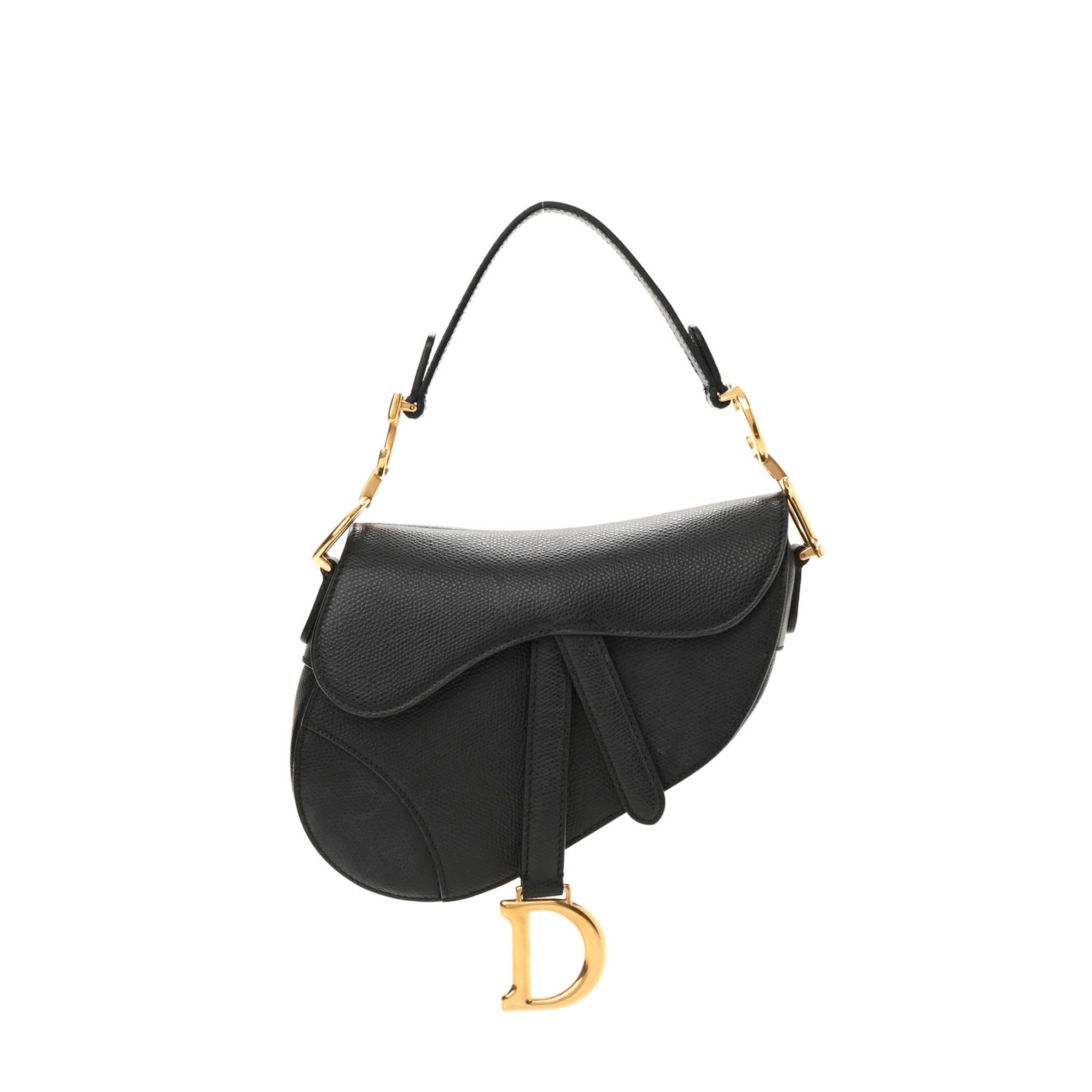 D*or grained calfskin mini saddle bag black (18*16*5.1cm)