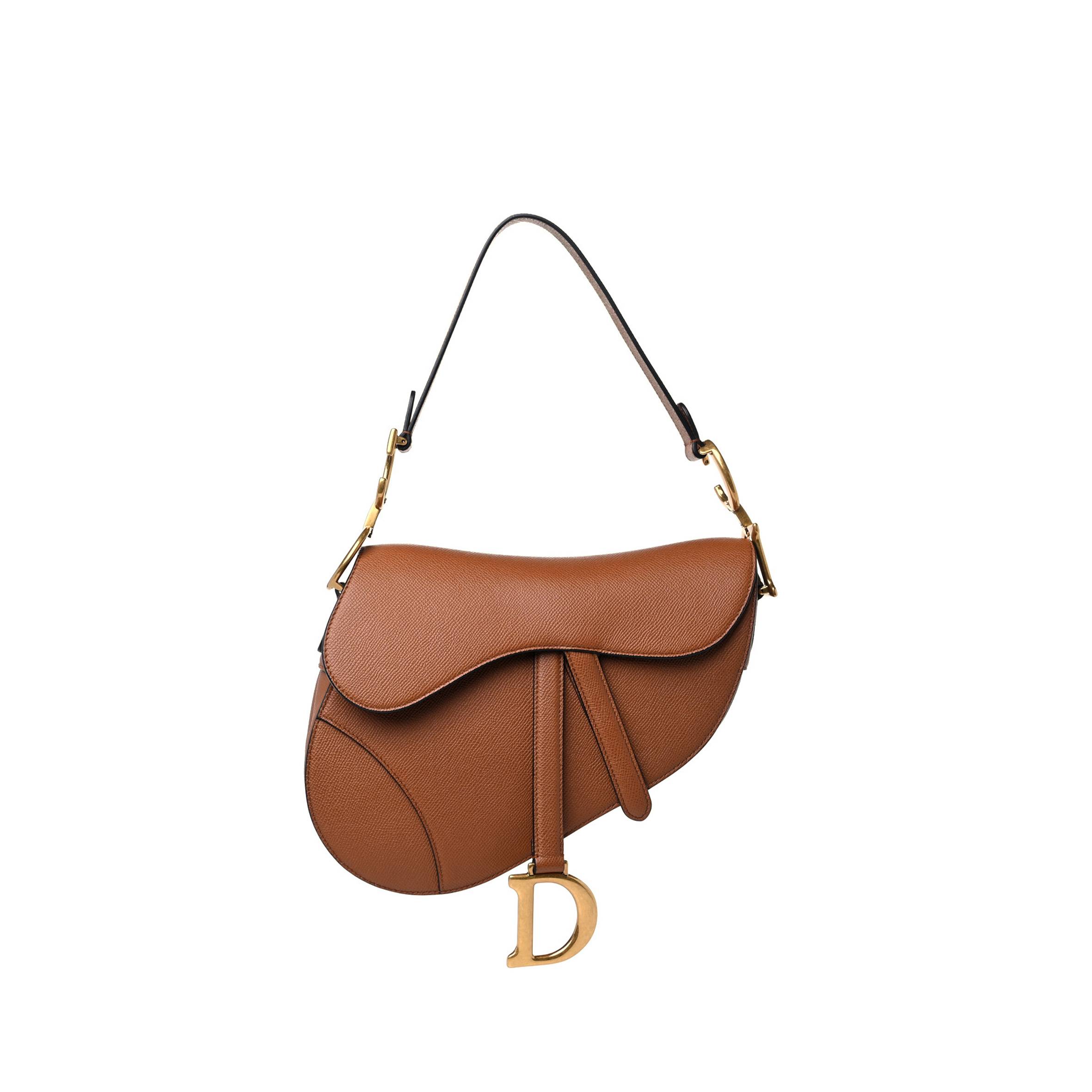 D*or grained calfskin saddle bag camello (24*20*6.4cm)