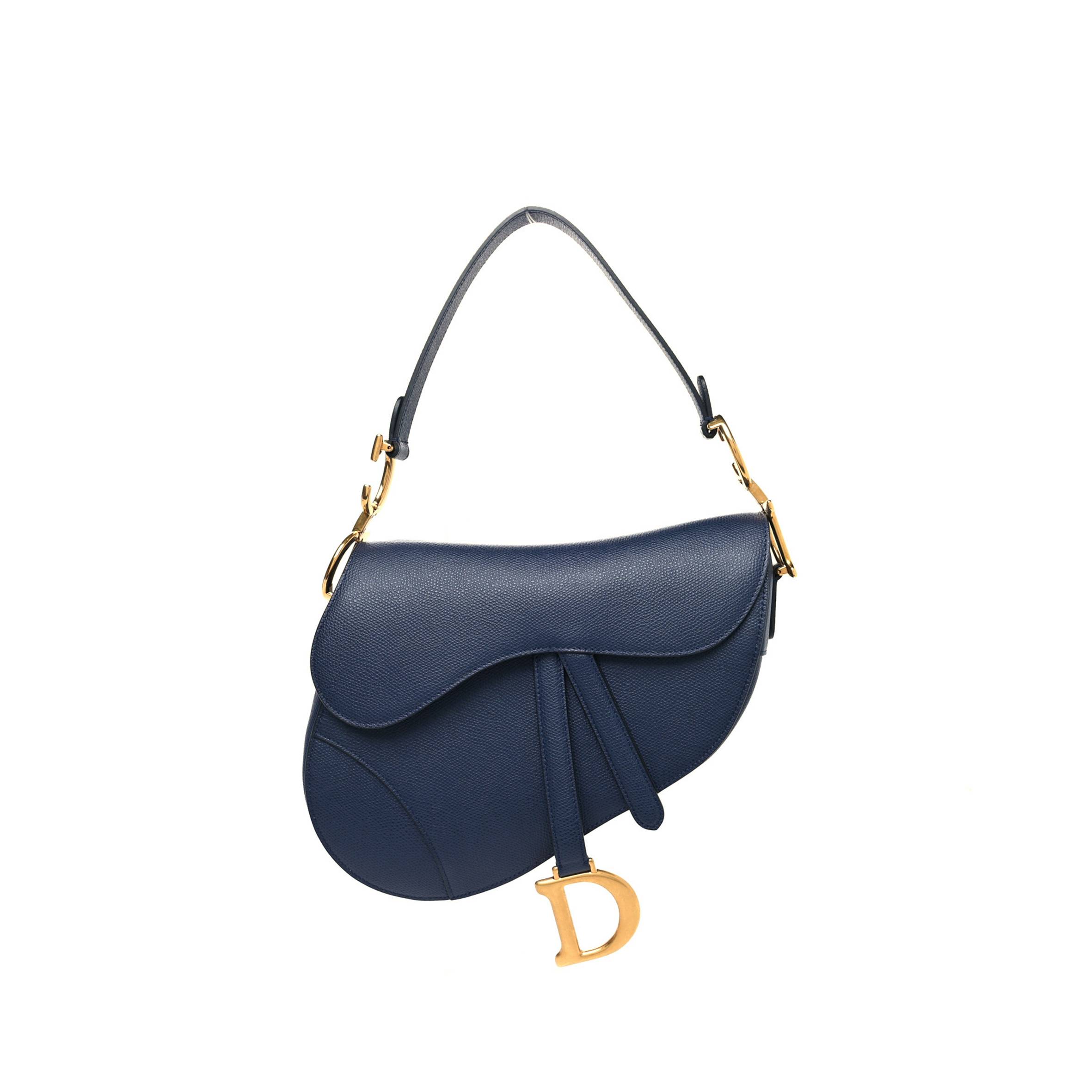 D*or grained calfskin saddle bag navy (23*20*6.4cm)