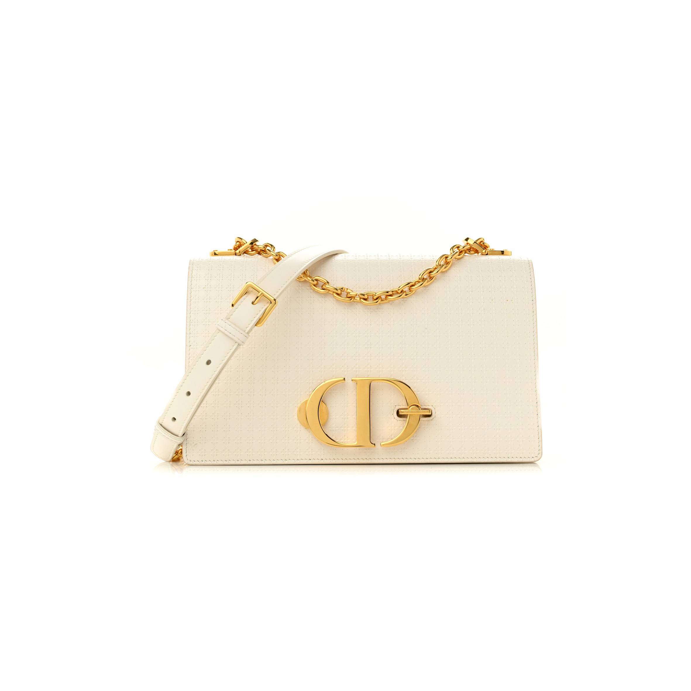 D*or patent micro-cannage 30 montaigne chain flap bag white (25*15*8.3cm)