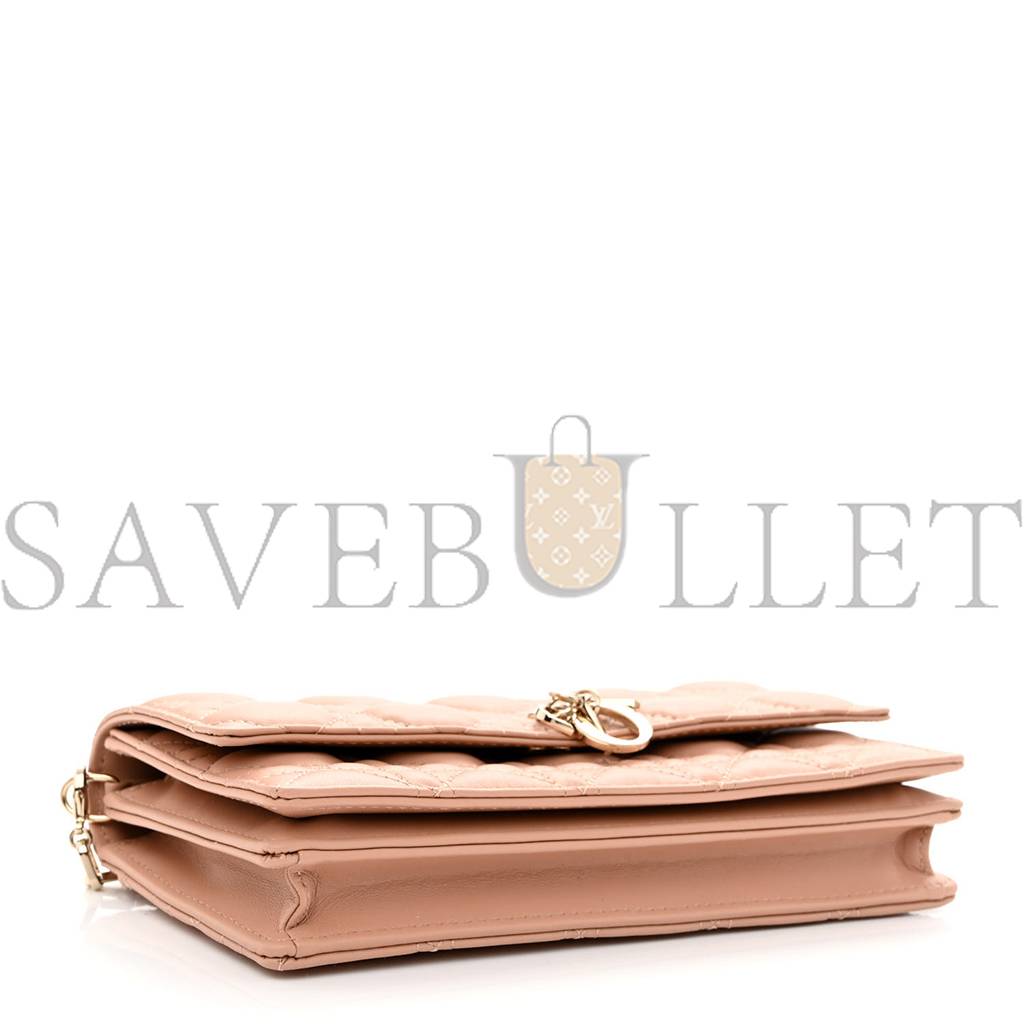 D*or lambskin lady D*or top handle clutch caramel beige (20*11*3.8cm)