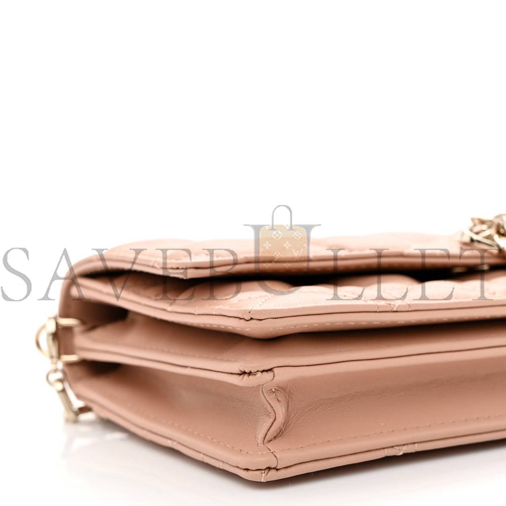 D*or lambskin lady D*or top handle clutch caramel beige (20*11*3.8cm)