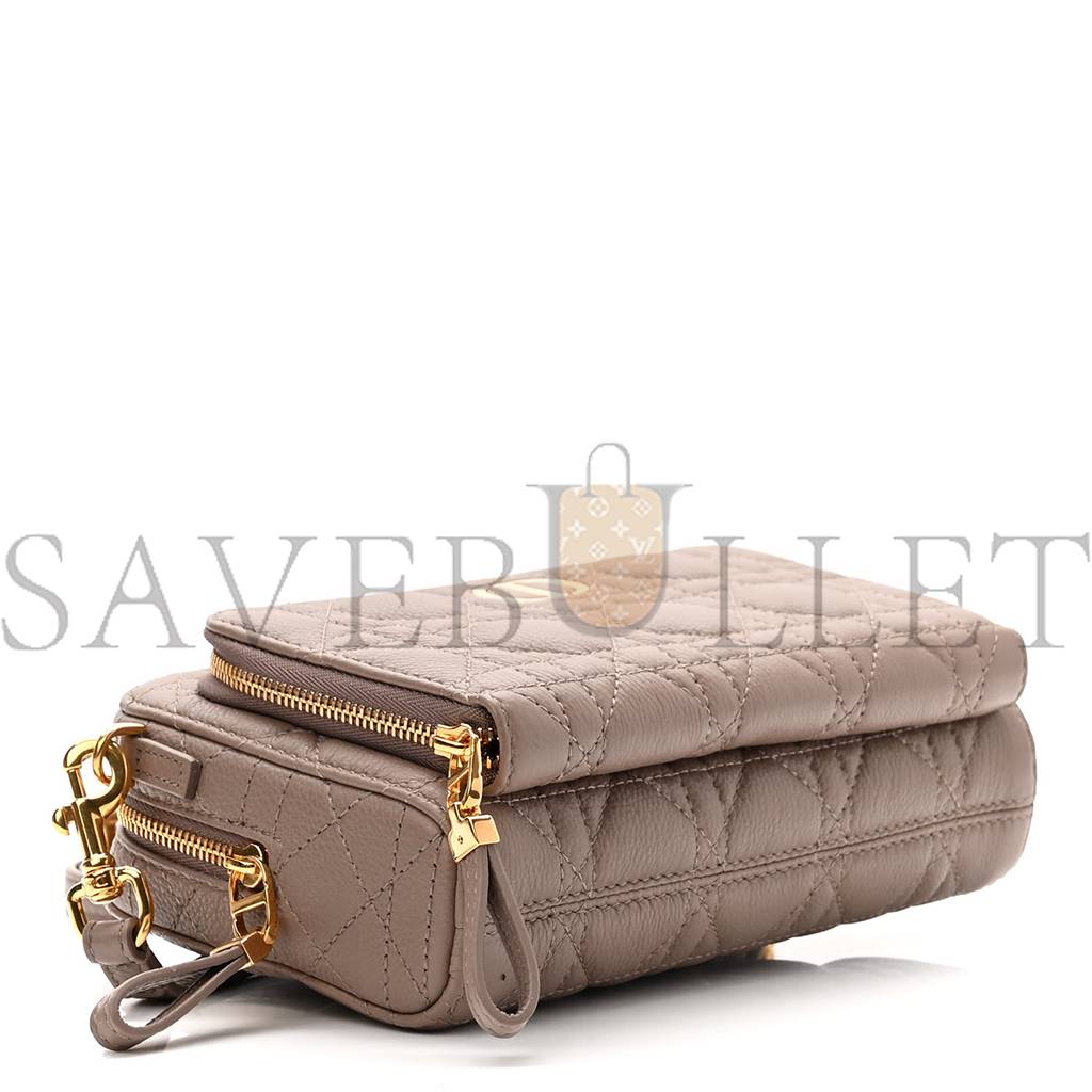 D*or supple calfskin caro double pouch warm taupe (19*11*7cm)