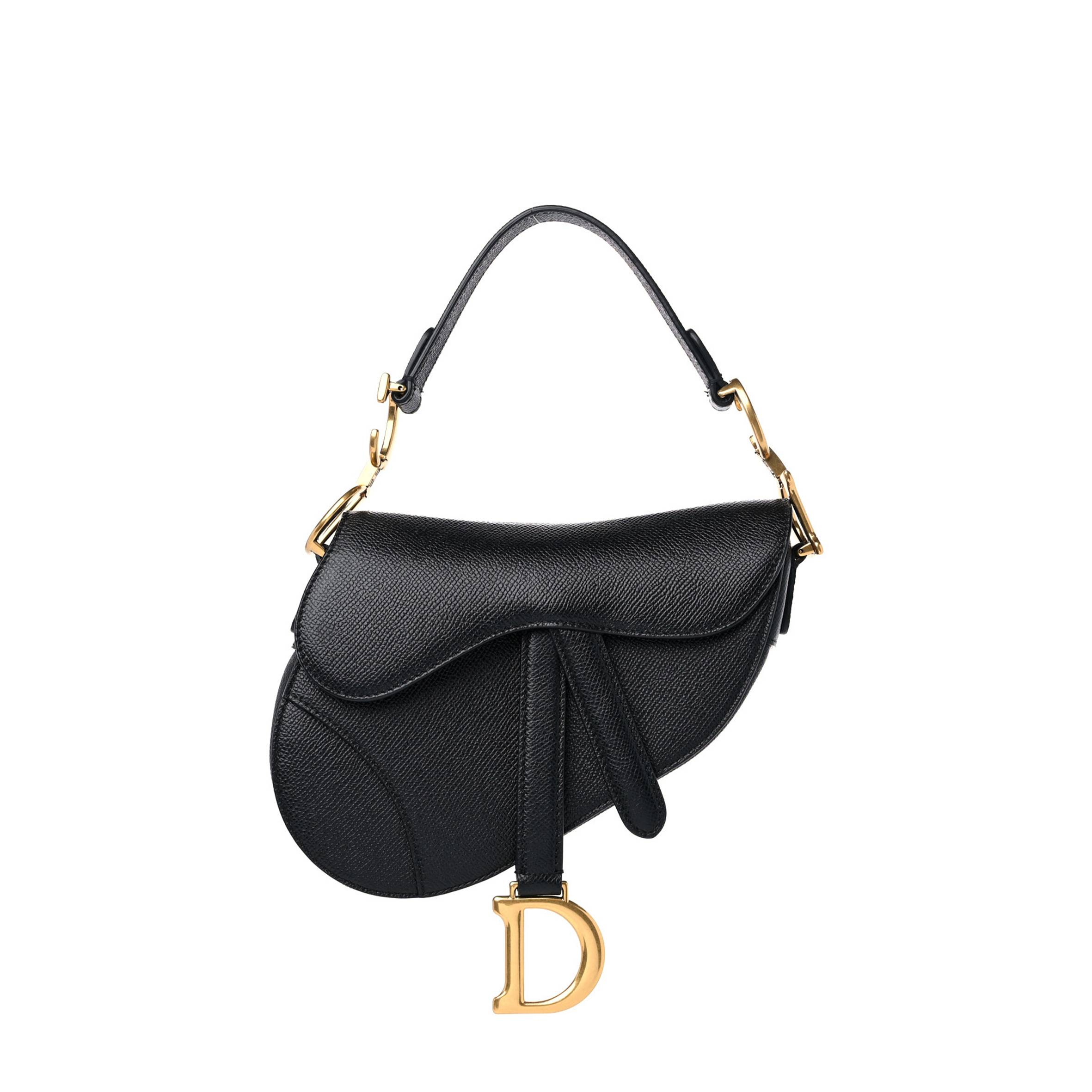 D*or grained calfskin mini saddle bag black (18*15*5.1cm)