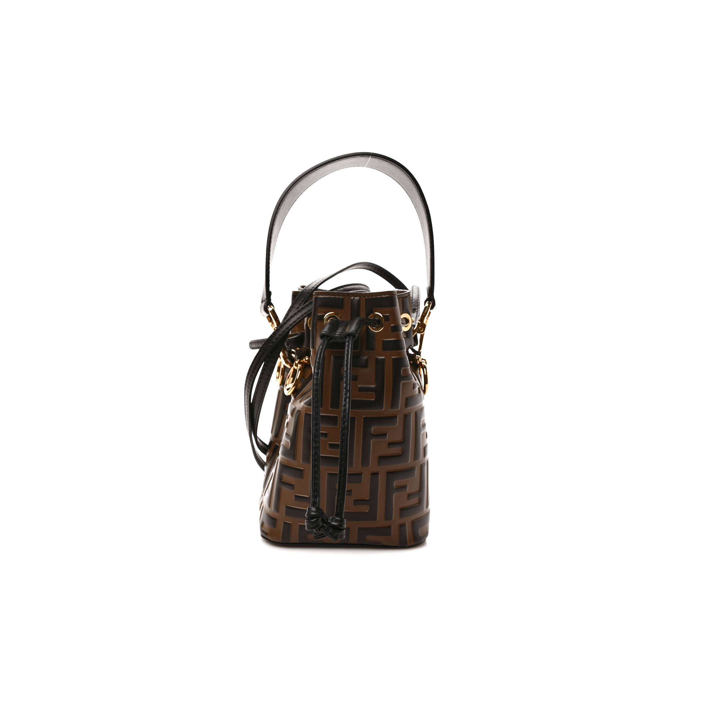 F**di vitello liberty f is F**di bi-color ff 1974 embossed mini mon tresor bucket bag maya black (18*12*10cm)