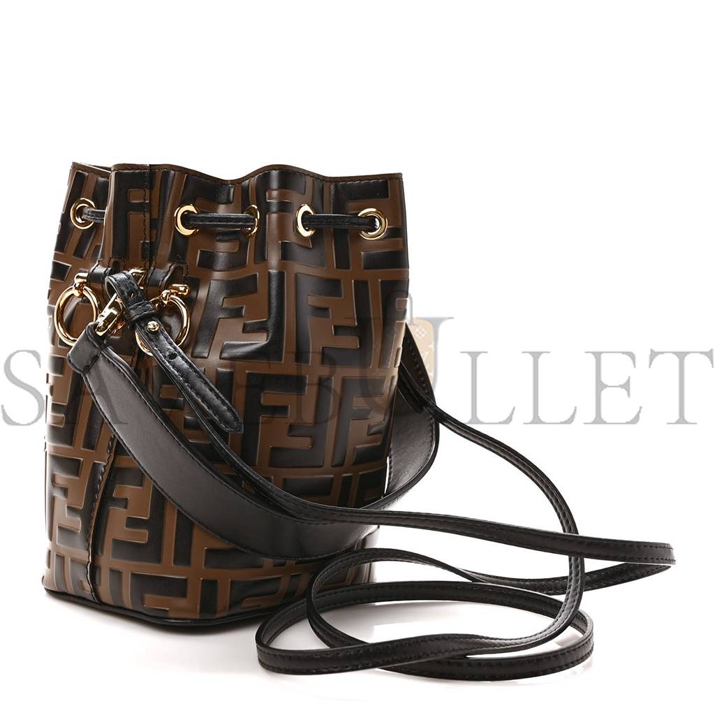 F**di vitello liberty f is F**di bi-color ff 1974 embossed mini mon tresor bucket bag maya black (18*12*10cm)