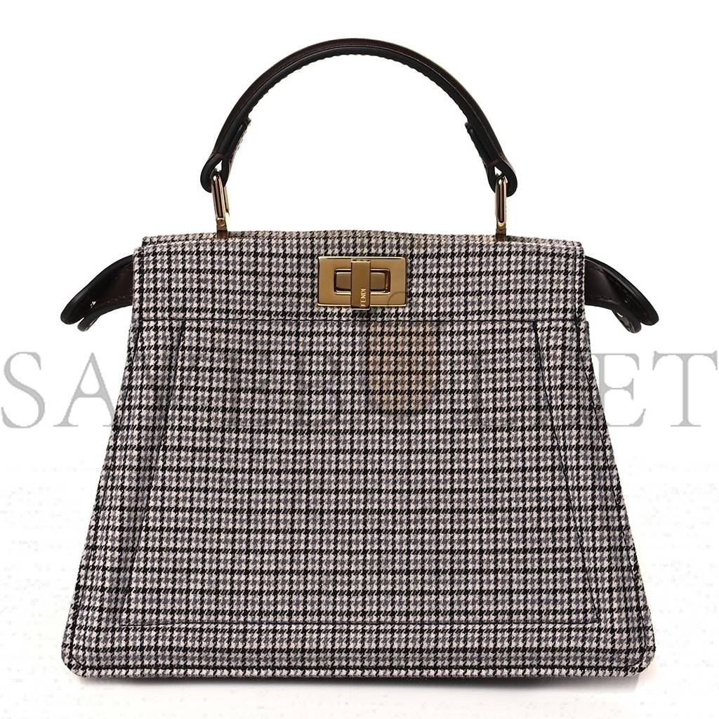 F**di wool fabric jacquard cuoio houndstooth ff 1974 petite peekaboo i see u satchel grey black (20*15*11cm)