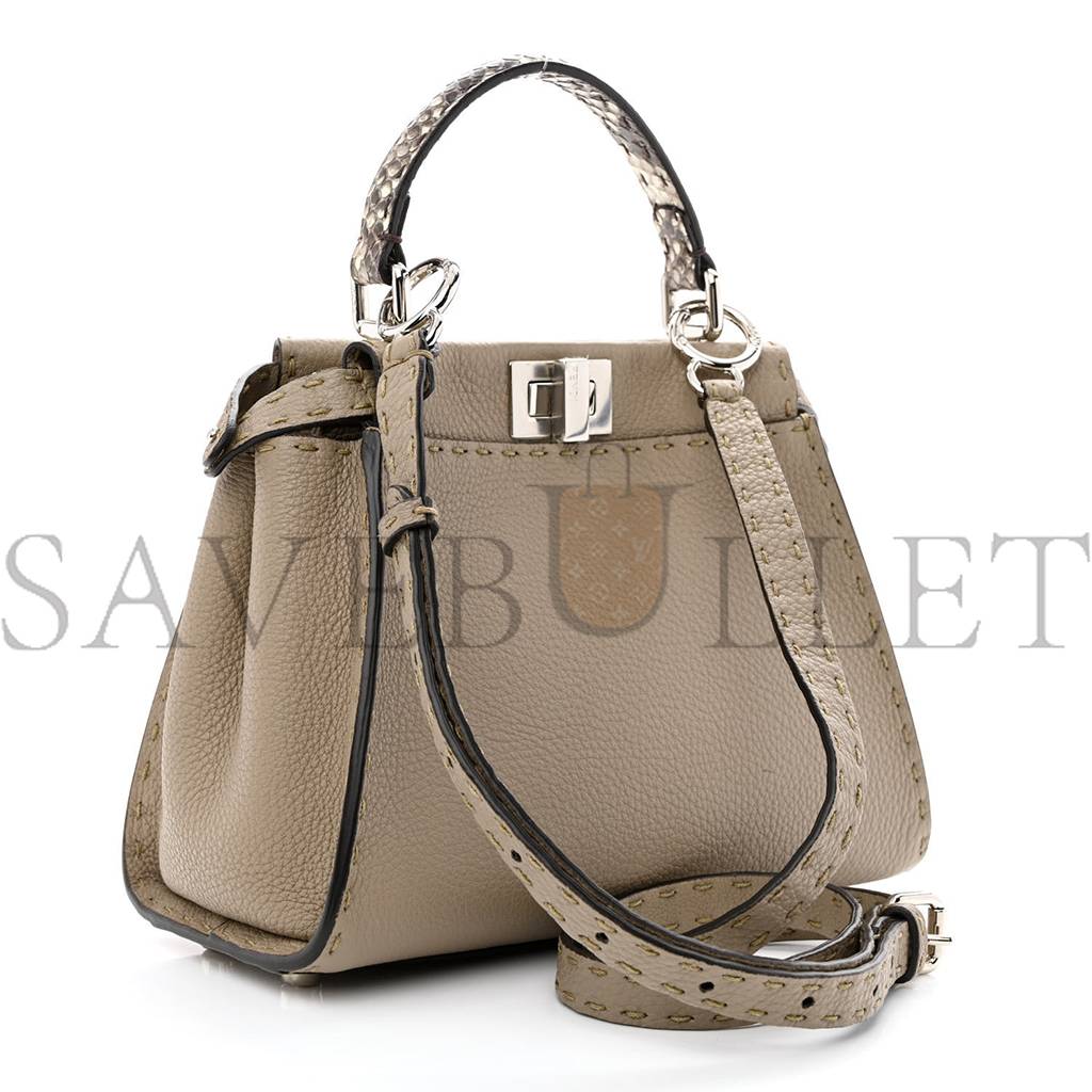 F**di cuoio romano python selleria mini peekaboo iconic satchel corda white (23*18*11cm)