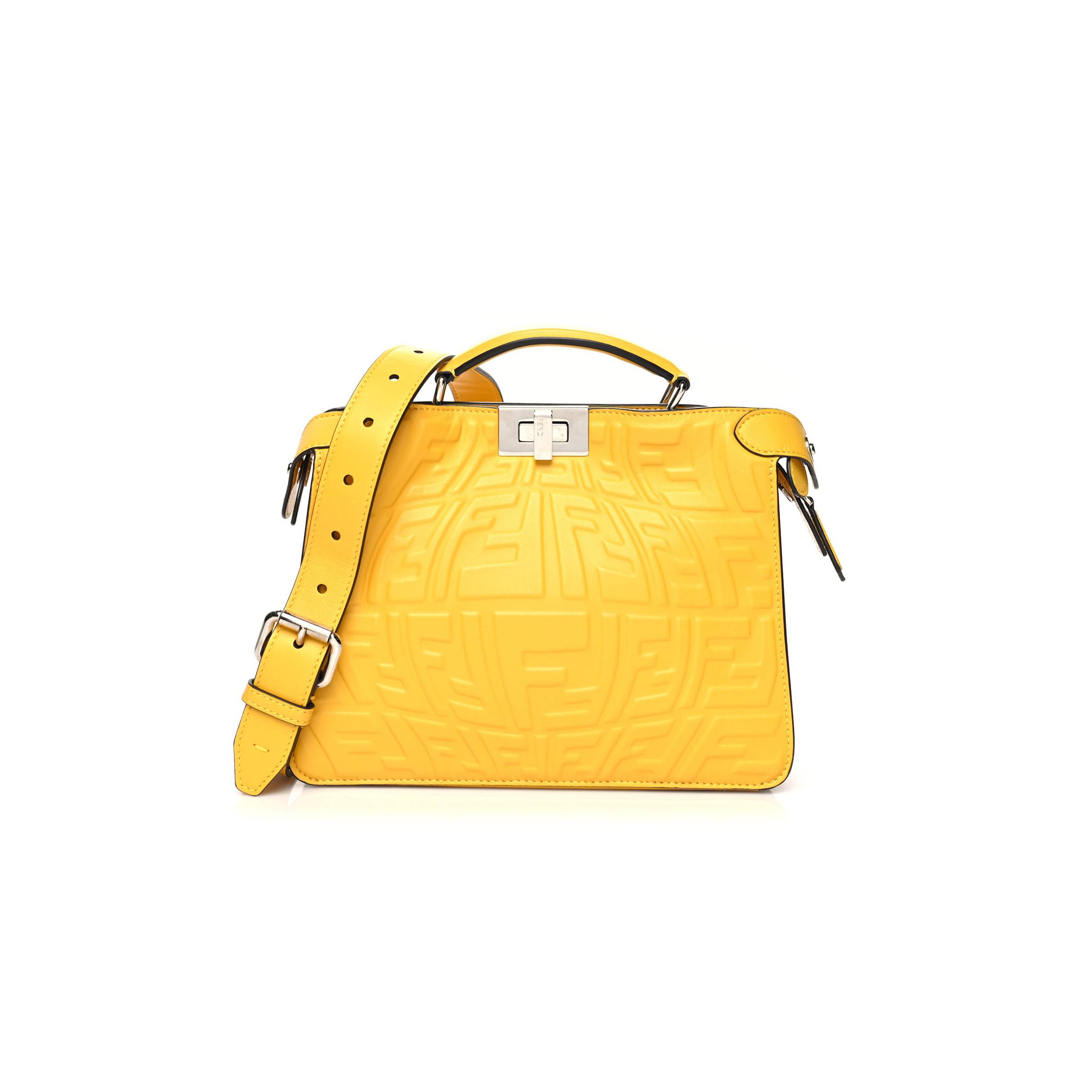 F**di x sarah coleman nappa ff fish eye embossed mini peekaboo i see u satchel mimosa (25*20*10cm)