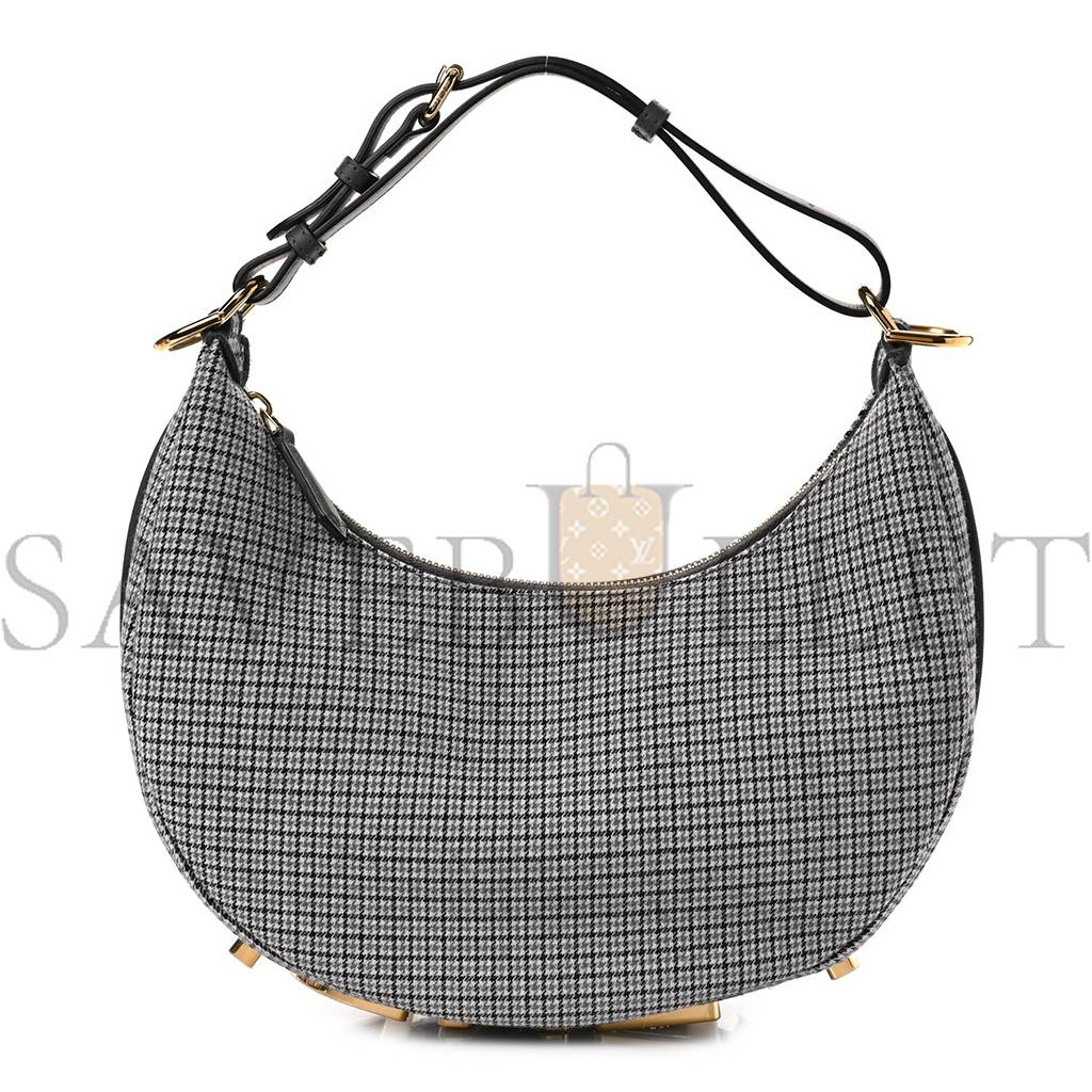 F**di wool houndstooth small F**digraphy hobo bag grigio anthracite (28*23*8cm)