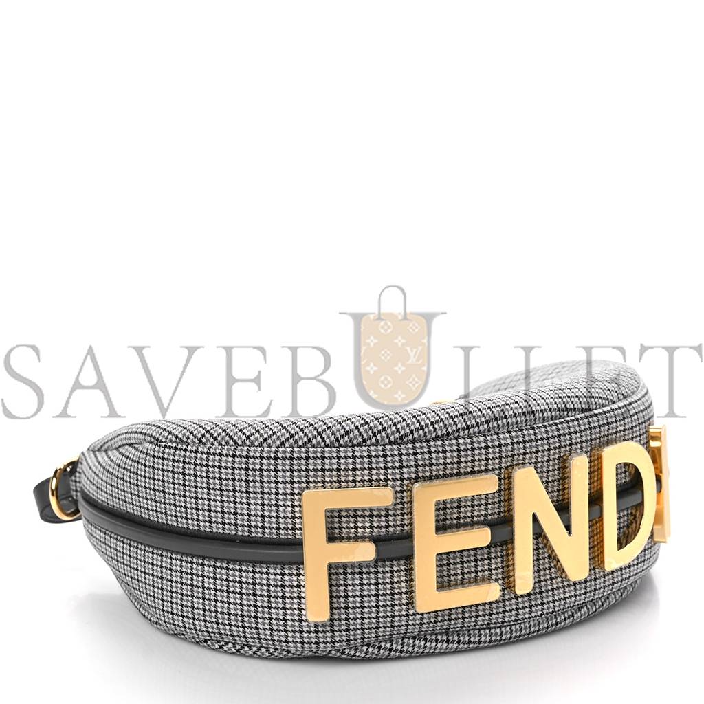 F**di wool houndstooth small F**digraphy hobo bag grigio anthracite (28*23*8cm)