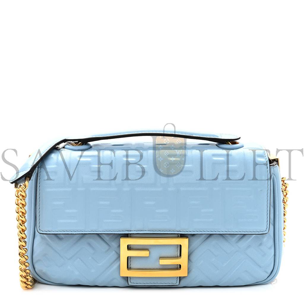 F**di nappa small ff embossed midi chain baguette azzurro baby (32*26*10cm)